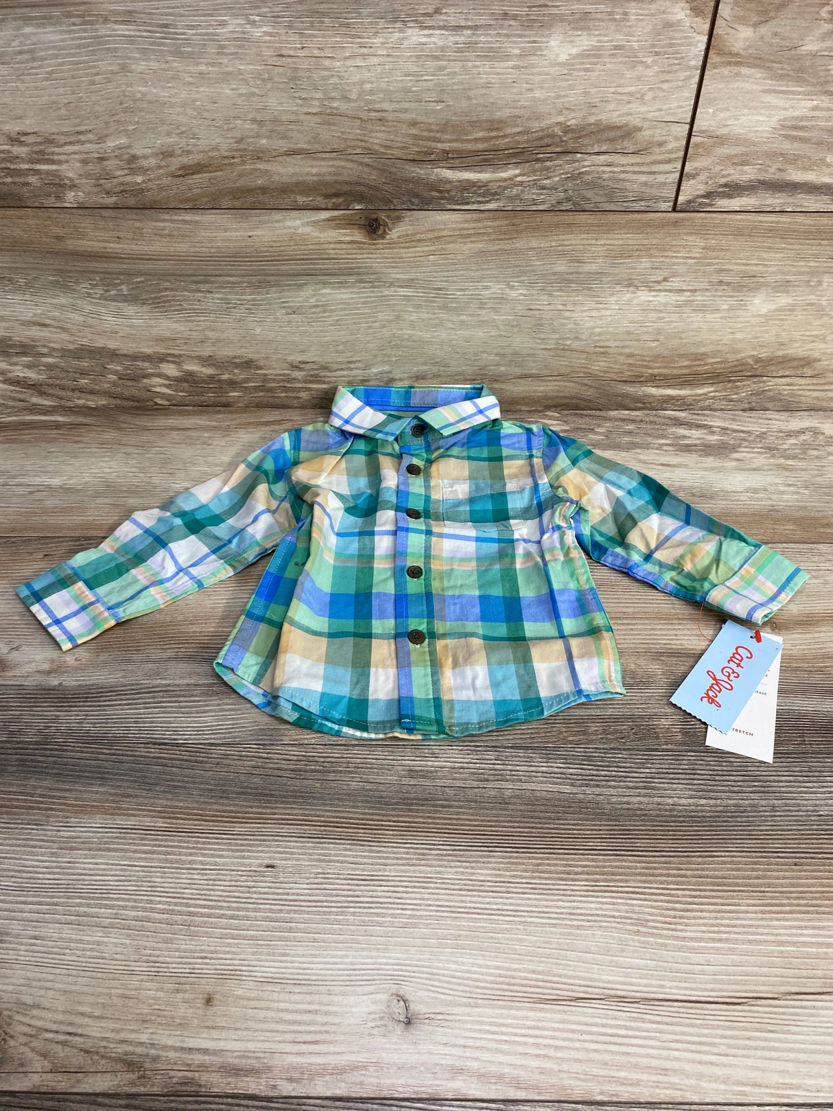 NEW Cat & Jack Plaid Button-Up Shirt Green sz 12m - Me n Mommy To Be