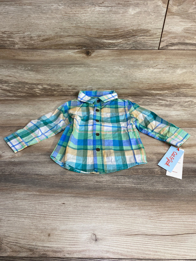 NEW Cat & Jack Plaid Button-Up Shirt Green sz 12m - Me n Mommy To Be