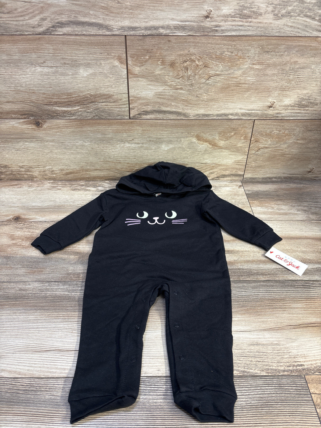 NEW Cat & Jack Halloween Cat Hooded Romper Black sz 12m