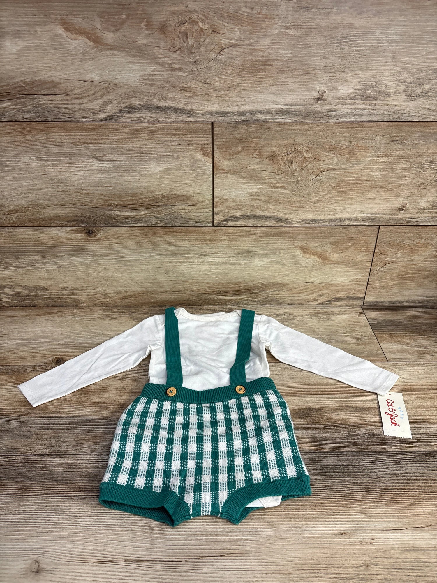 NEW Cat & Jack 2pc Bodysuit & Knitted Suspender Short Set Cream sz 18m