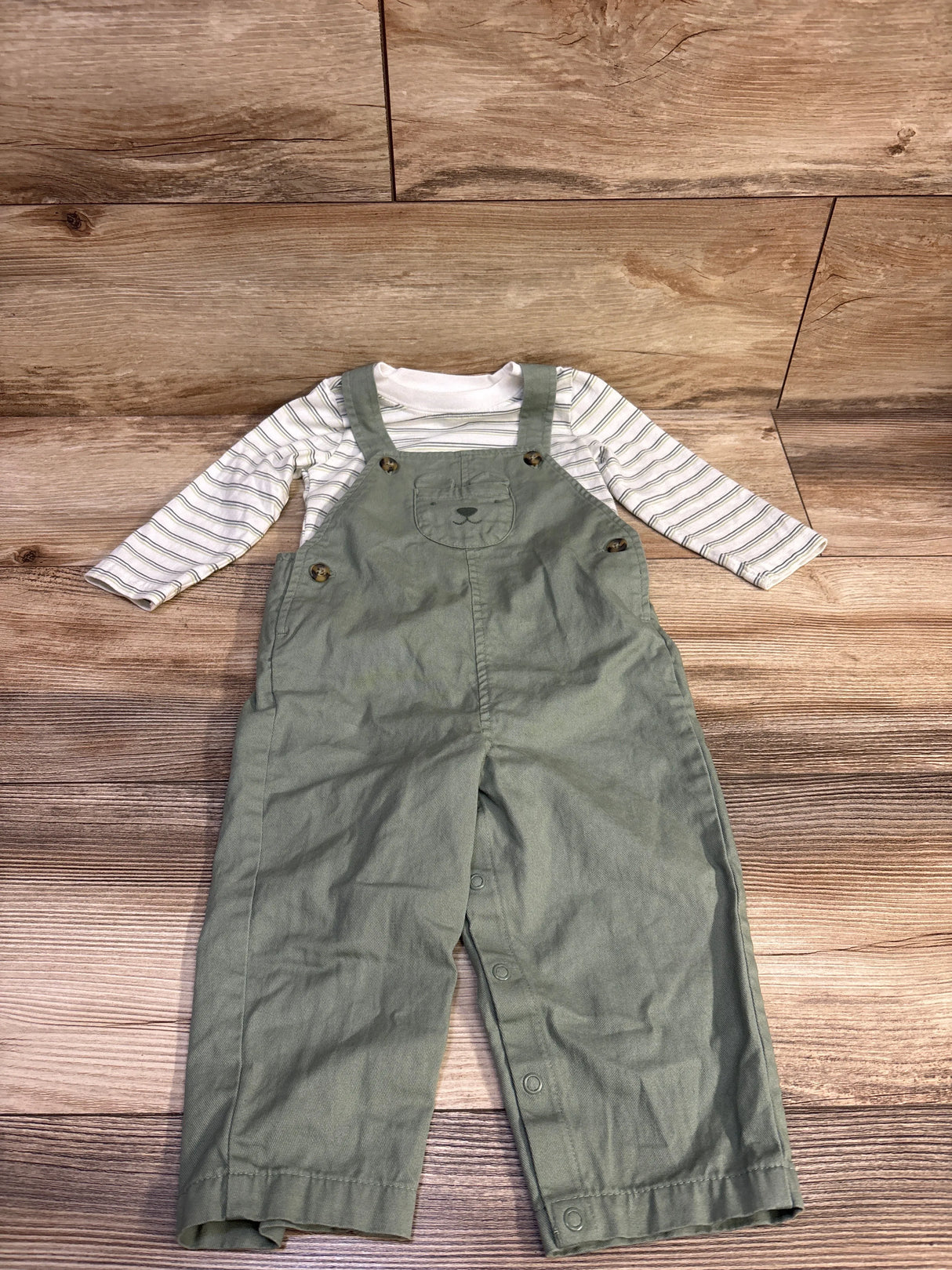 Just One You 2pc Striped Shirt & Overalls Set White sz 18m