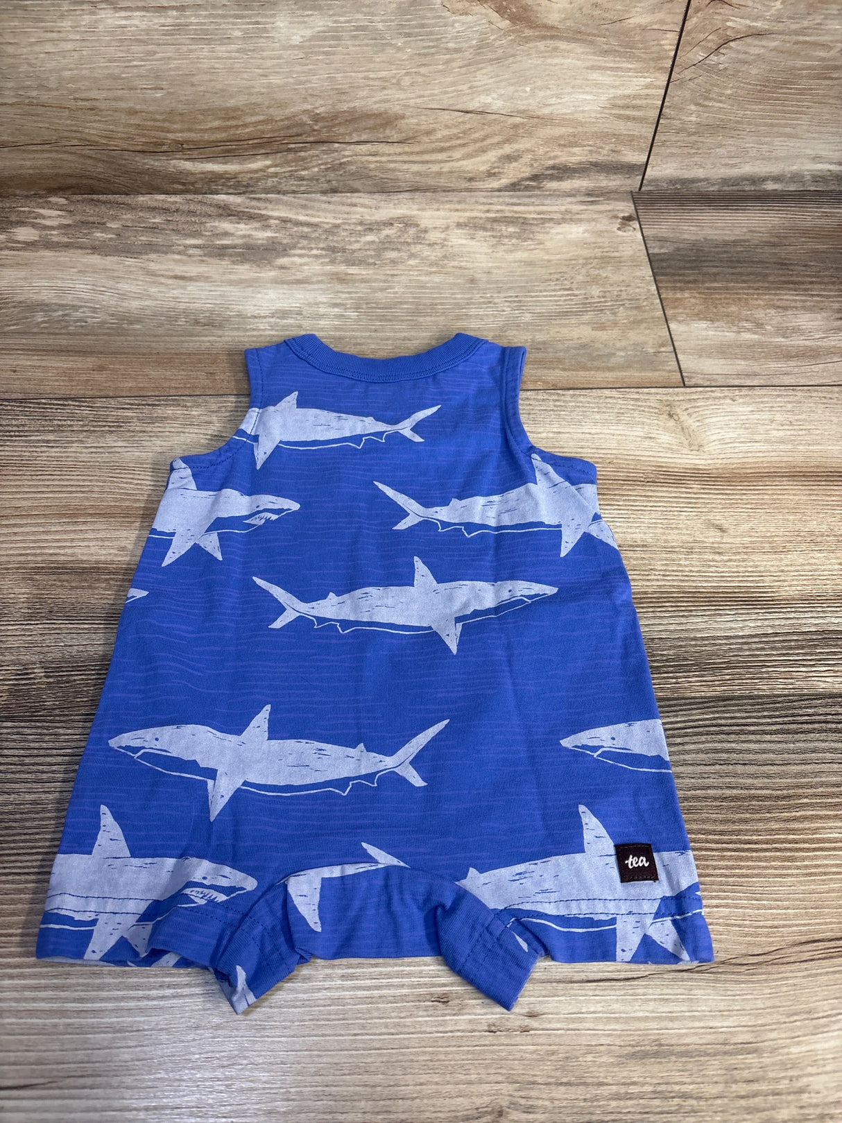 TEA Brand Shark Print Shortie Romper Blue sz 0-3m