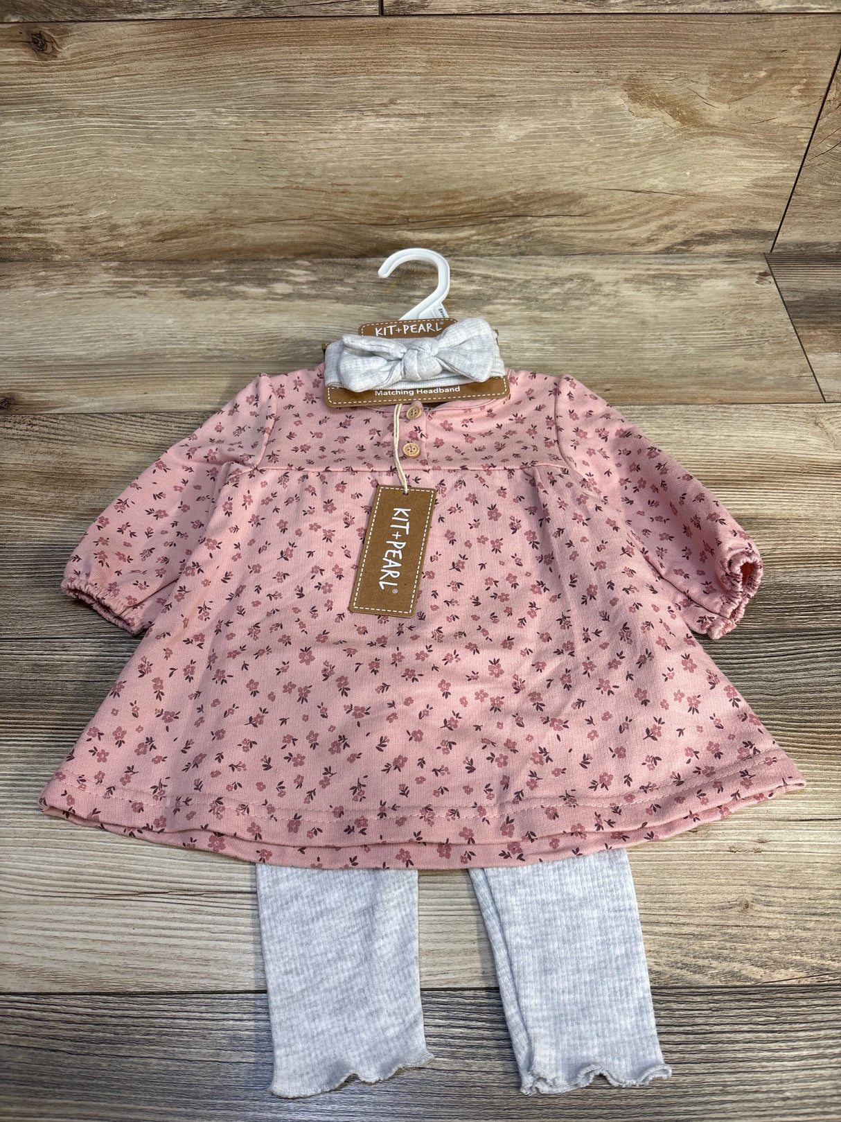 NEW Kit + Pearl 3pc Floral Dress & Bottom Set Pink sz 3-6m