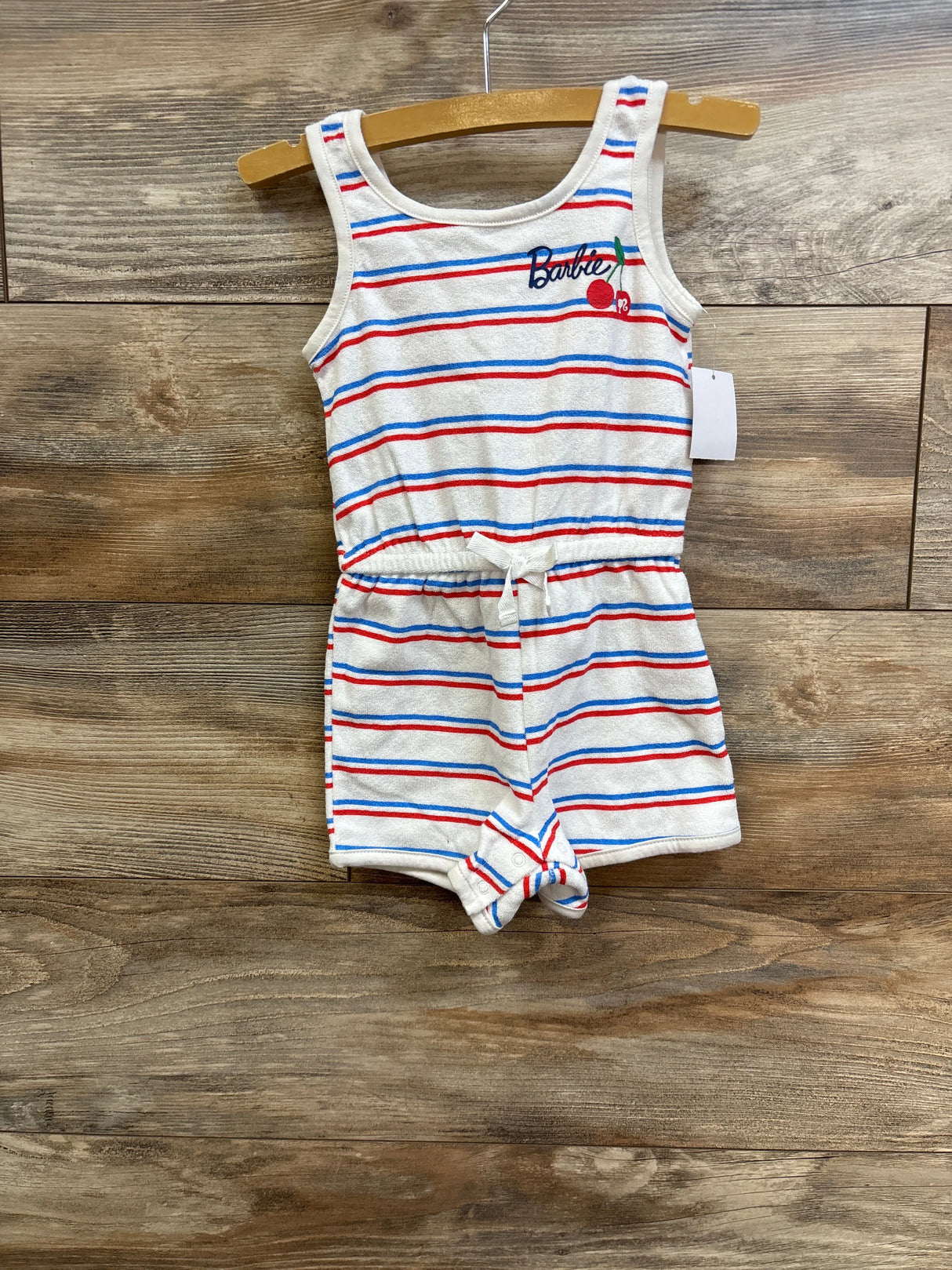 NEW Barbie Striped Terry Cloth Cherry Tank Romper White sz 2T
