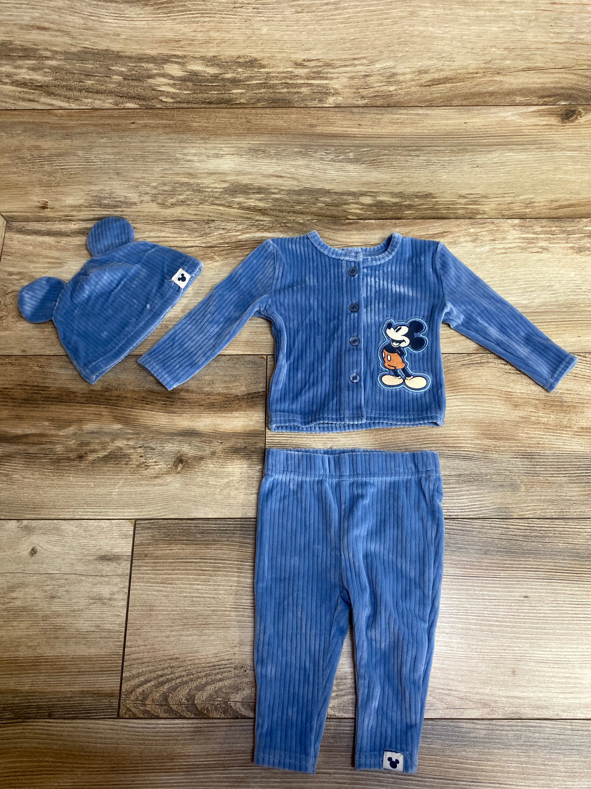 Disney Baby 3pc Set Velour Mickey Mouse Shirt, Pants, & Hat Blue sz 0-3m
