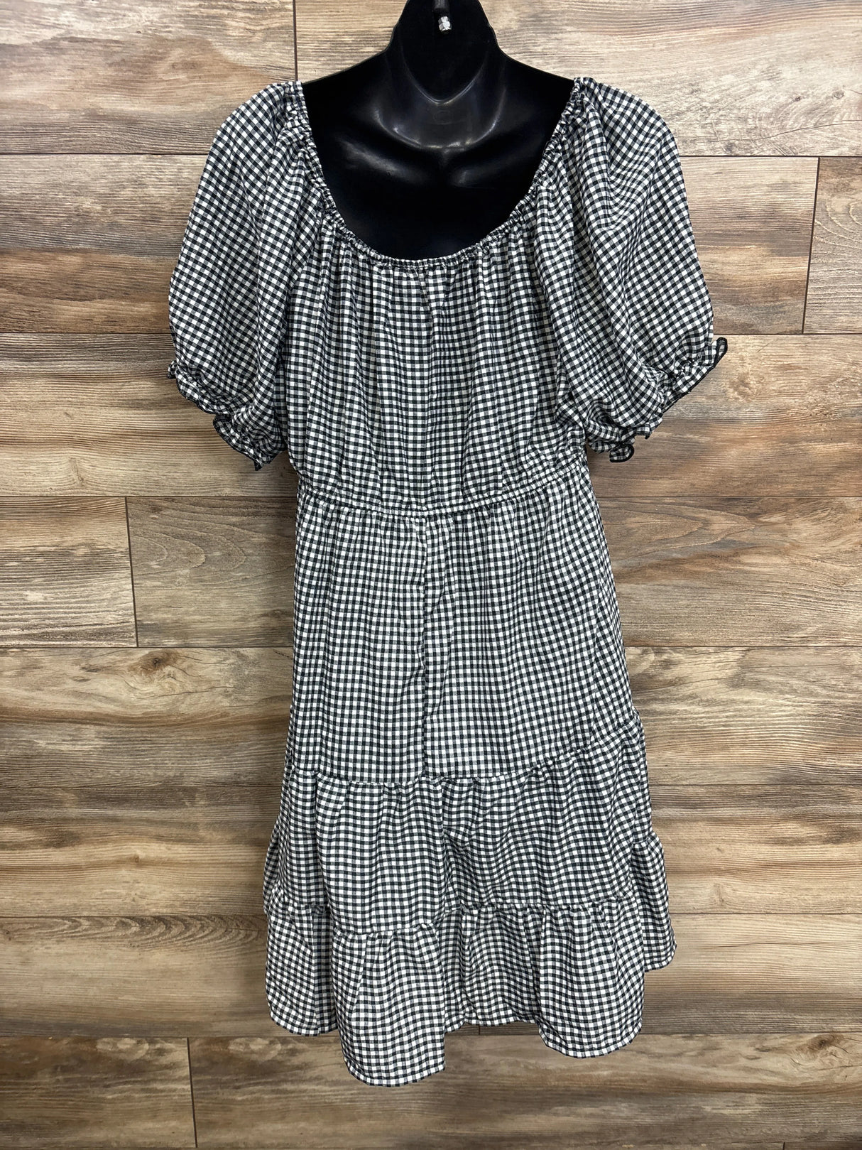 Hint Of Blush Gingham Puff Sleeve Maternity Dress Black sz XL