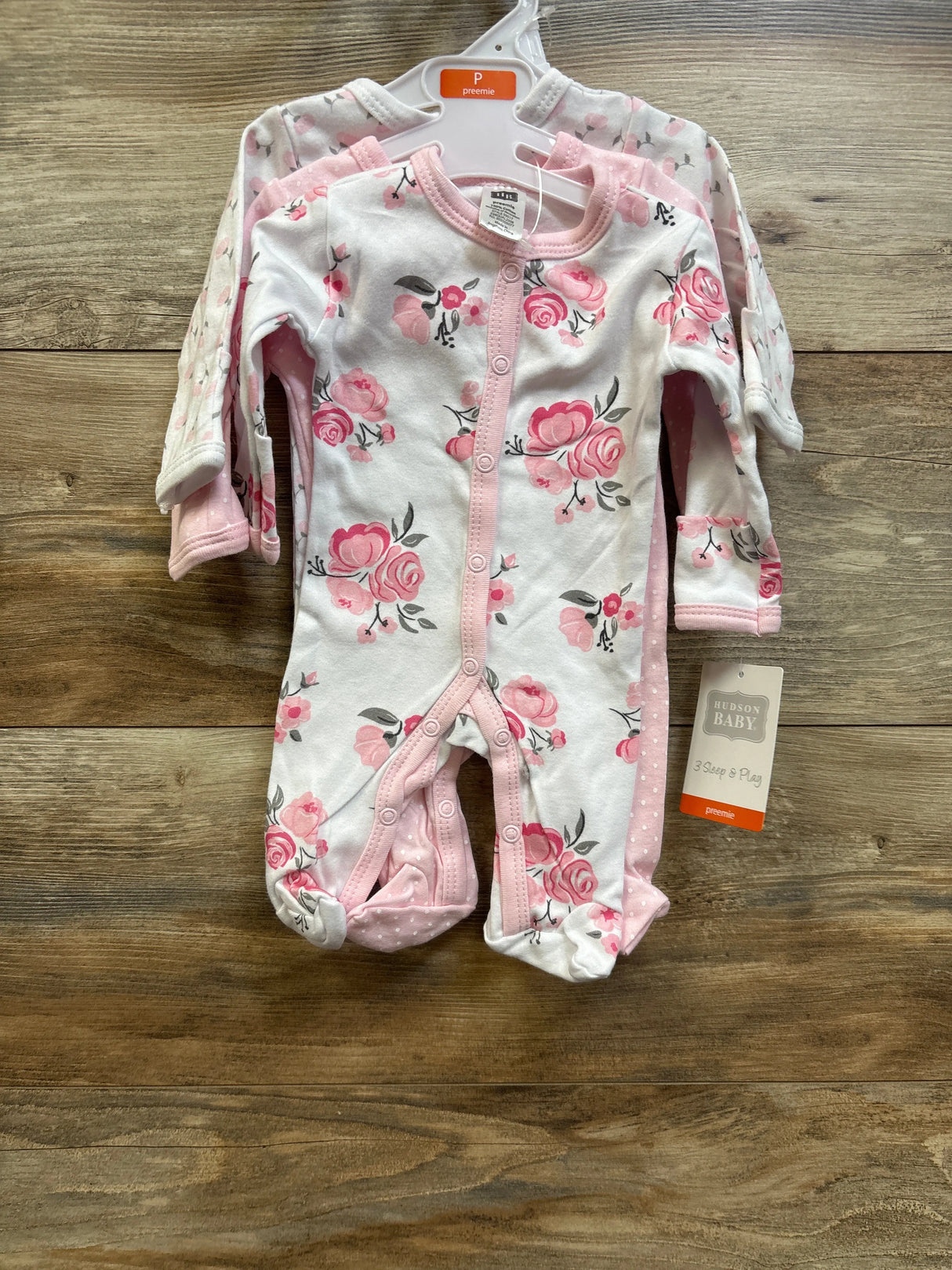 NEW Hudson Baby 3pk Sleep n' Play Sleepers White sz Preemie