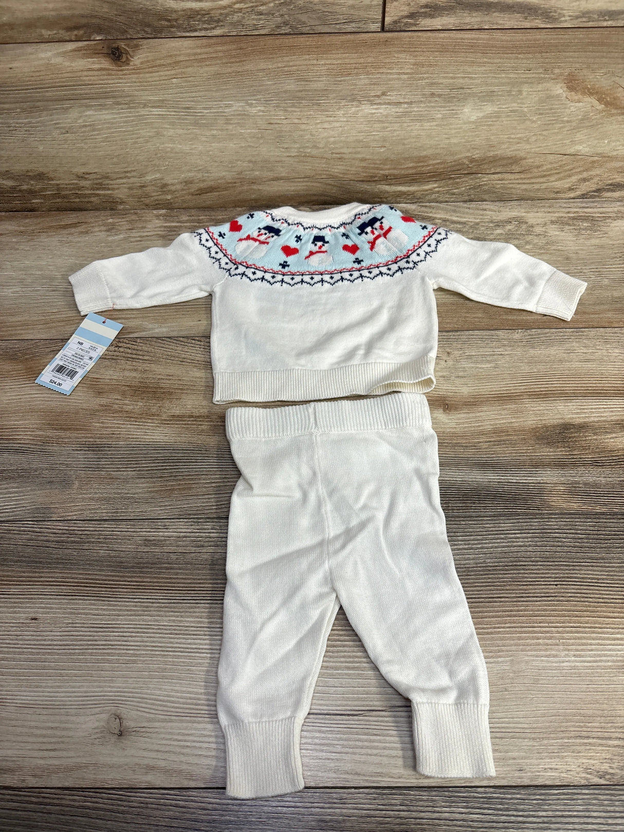 NEW Cat & Jack 2pc Snowman Fair Isle Sweater Set White sz Newborn