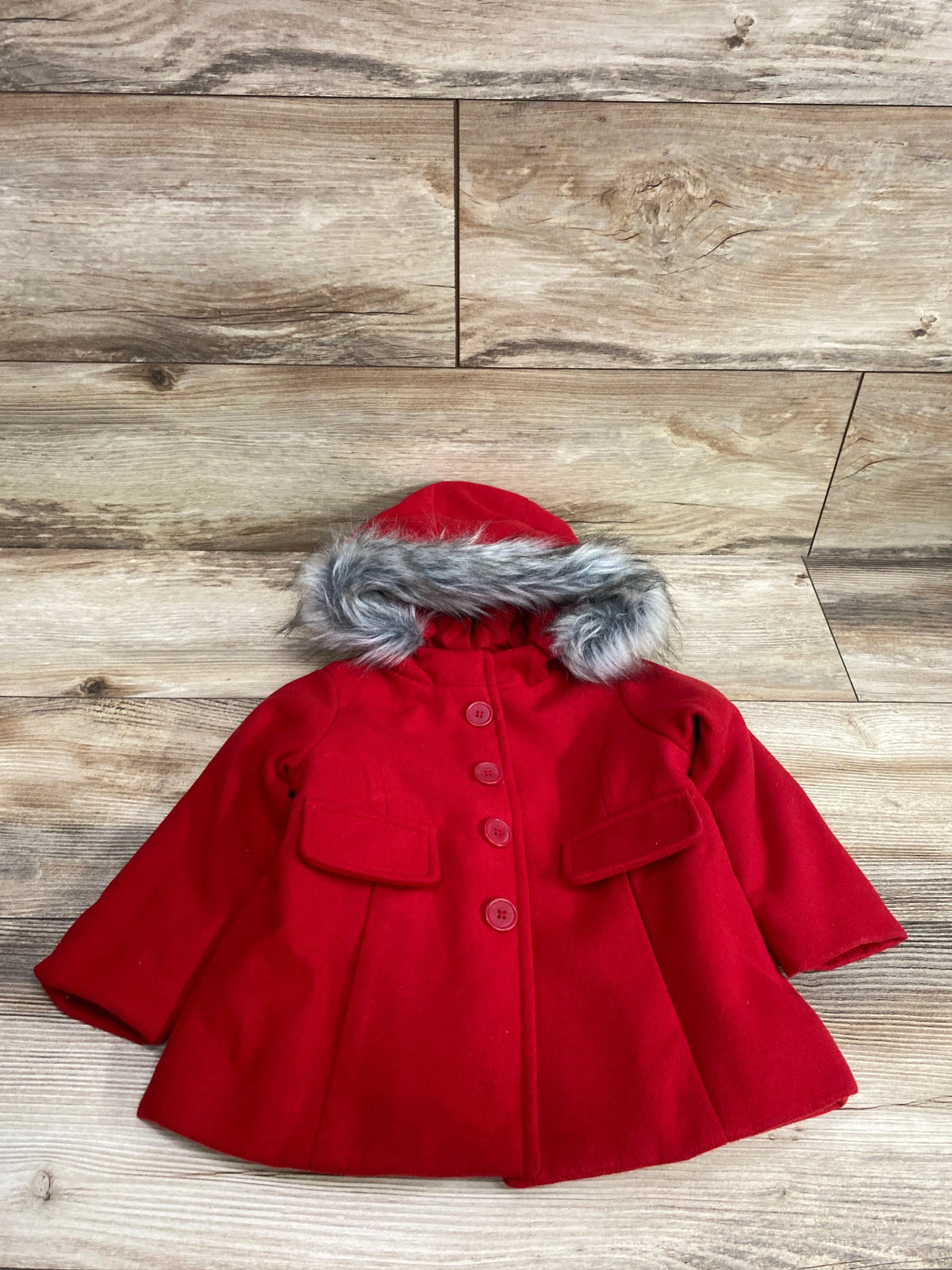 Cat & Jack Fleece Faux-Fur Trim Coat Red sz 12m