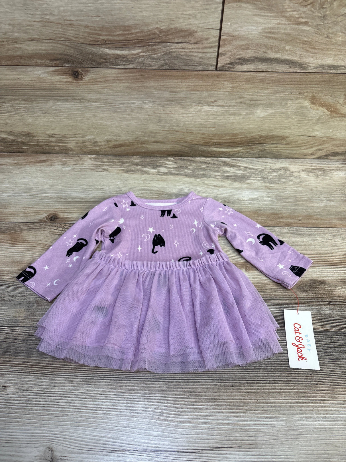 NEW Cat & Jack Halloween Cat Witch Long Sleeve Tulle Dress Purple sz 0-3m