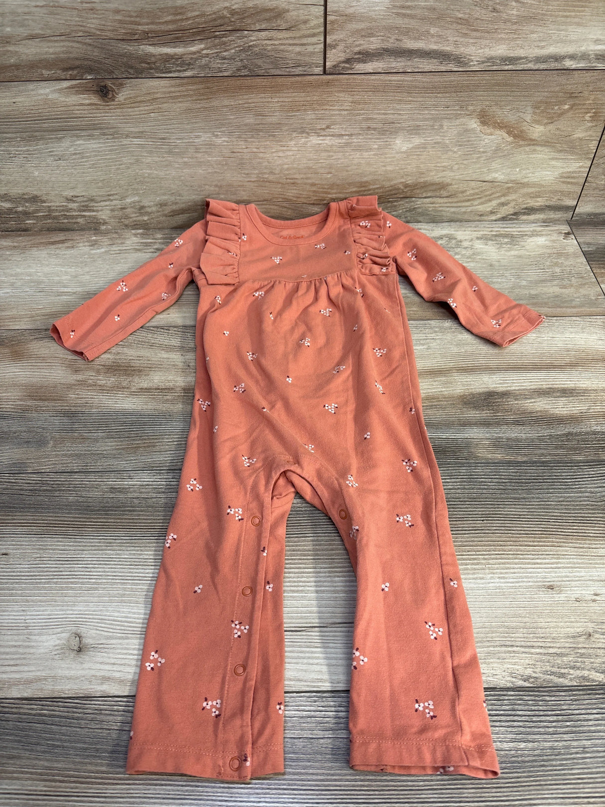 Cat & Jack Floral Ruffled Coverall Peach sz 12m