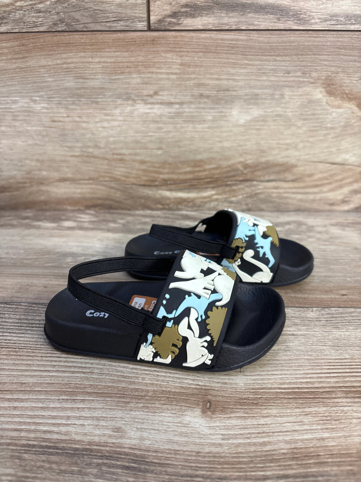 Cozy Cub Dinosaur Slide Sandals Black sz 6.5c