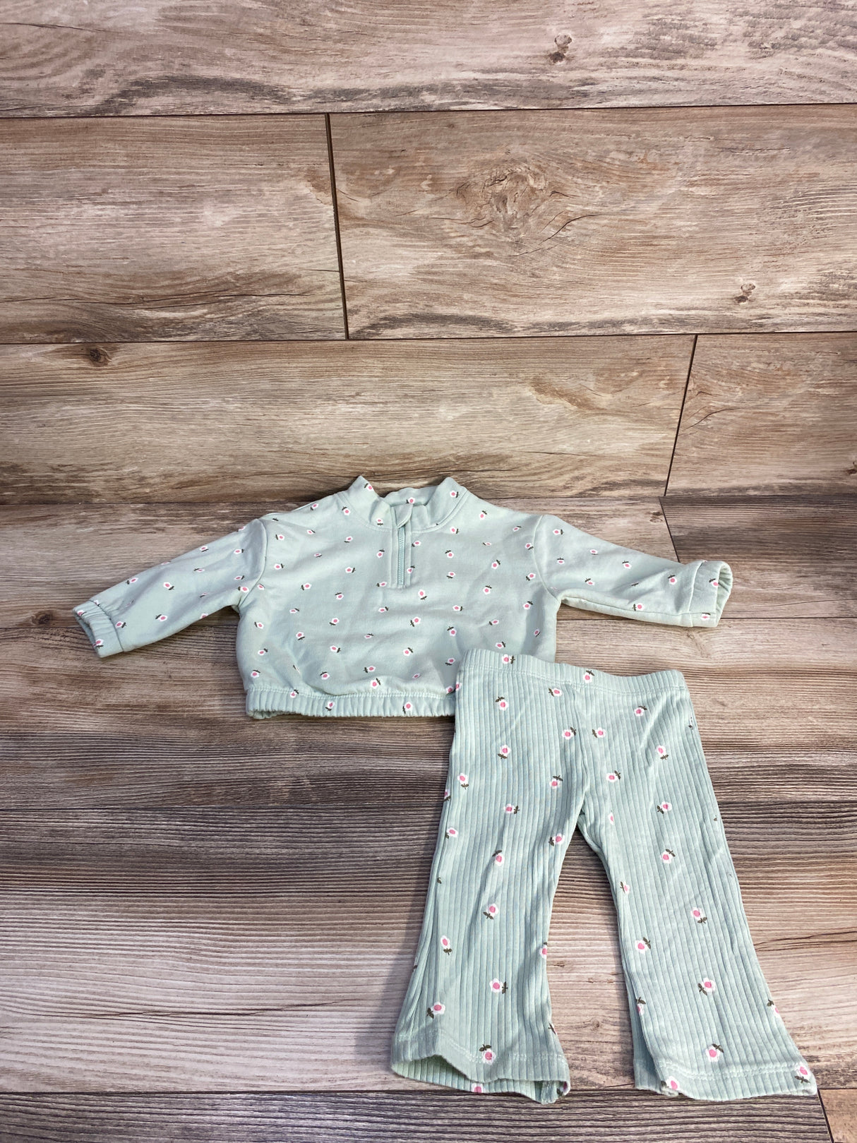 Cat & jack 2pc Half-Zip Sweatshirt & Leggings Set Green sz 6-9m