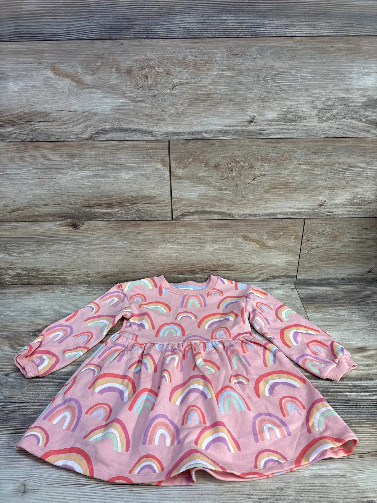 Cat & Jack Long Sleeve Rainbow Print Dress Pink sz 3T