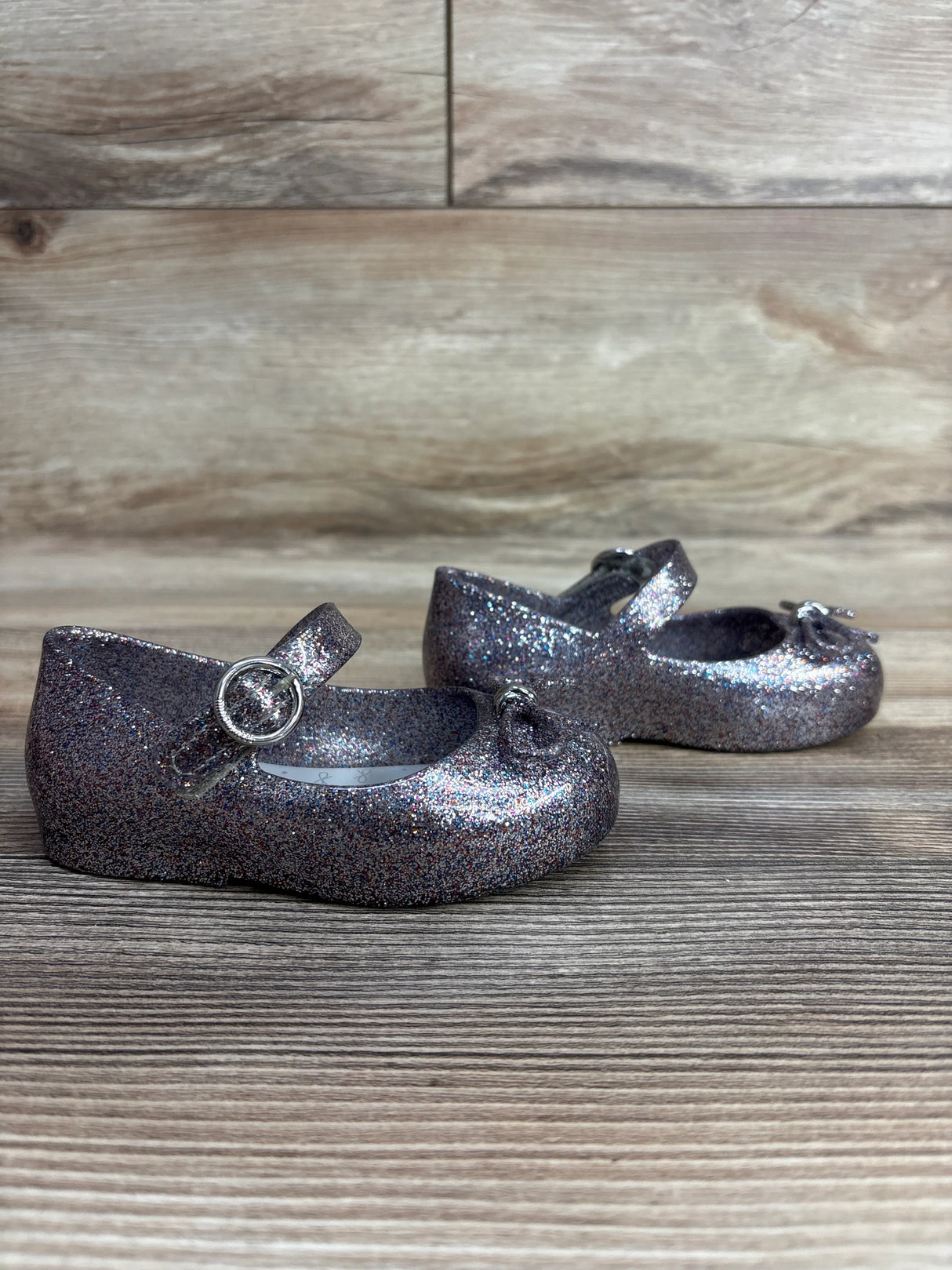 Mini Melissa Sweet Love Jelly Flats Silver Glitter sz 7c