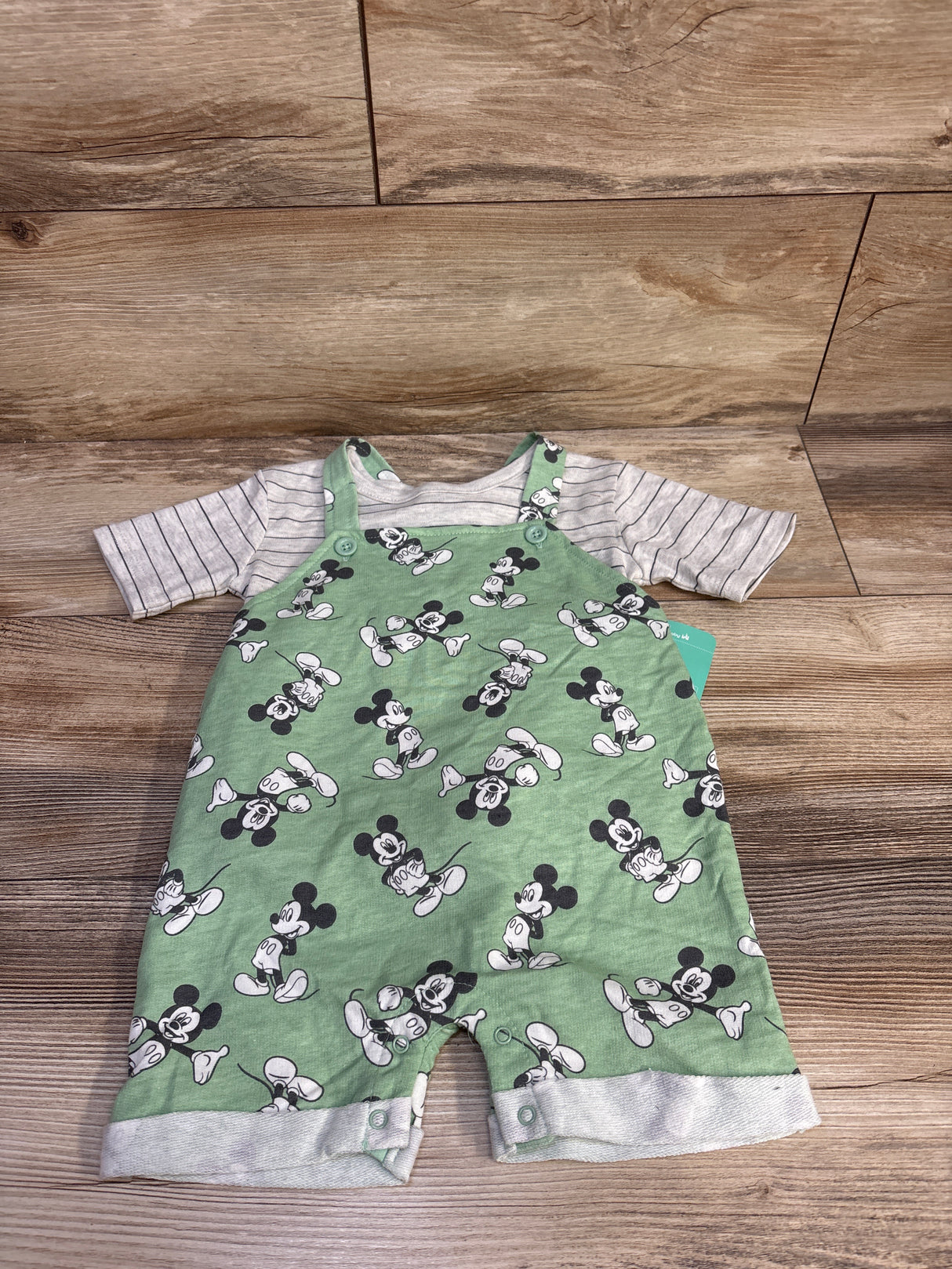 NEW Disney Baby 2pc Striped Shirt & Mickey Mouse Shortalls Grey sz 24m