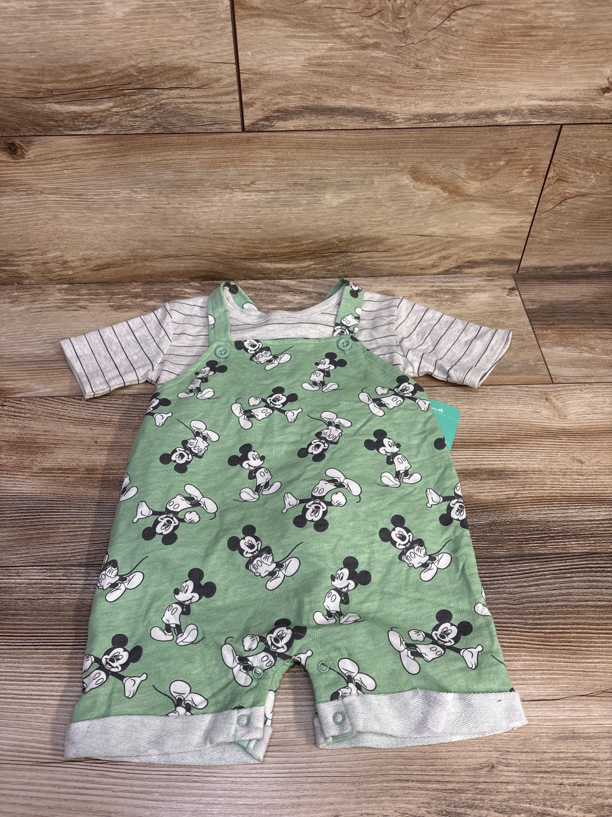 NEW Disney Baby 2pc Striped Shirt & Mickey Mouse Shortalls Grey sz 24m