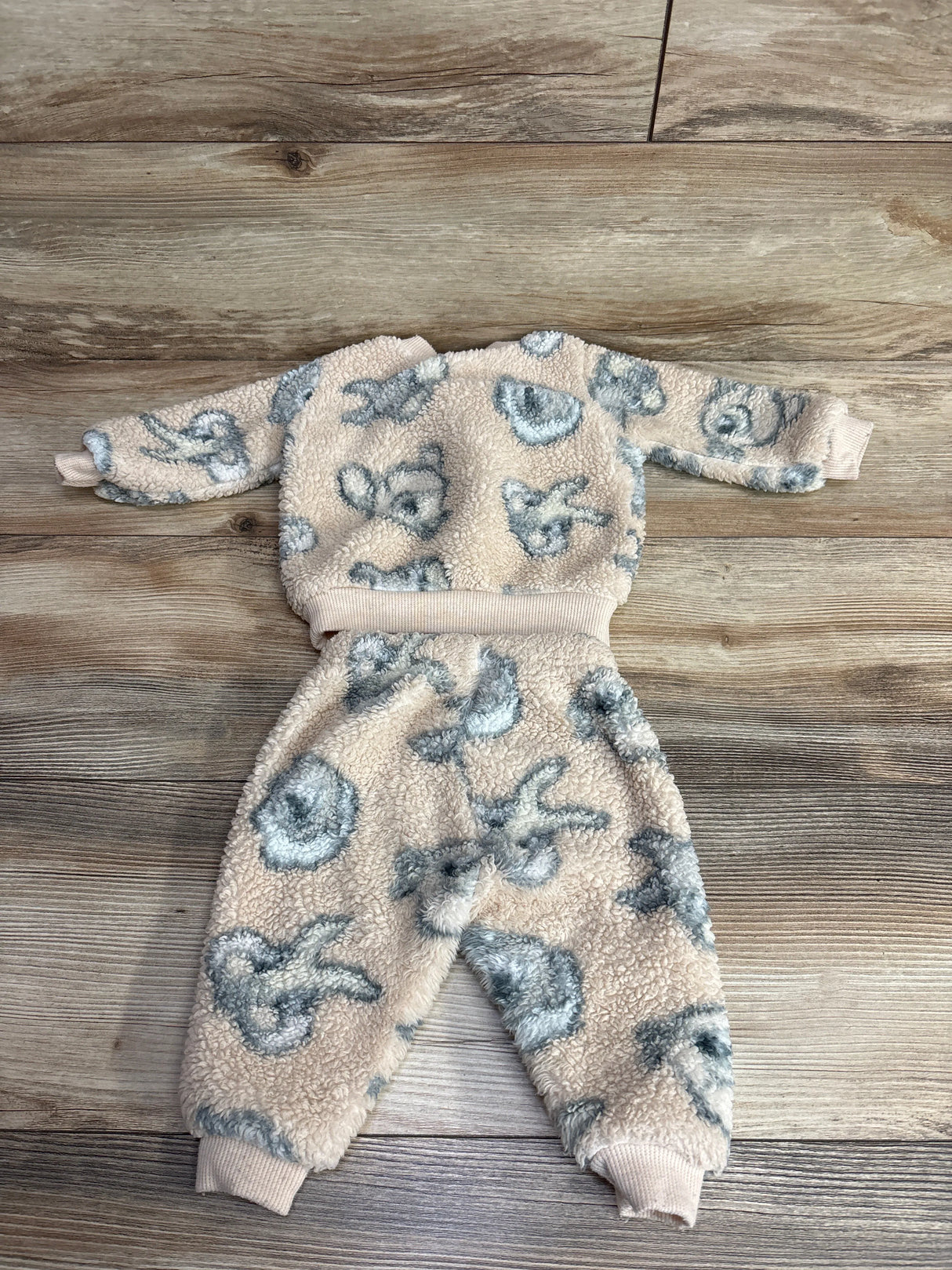 Disney Baby 2pc Bambi Print Sherpa Sweatshirt Set Beige sz 0-3m