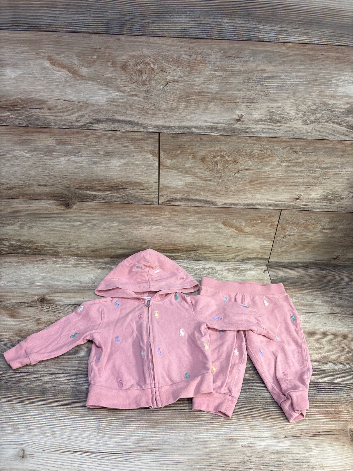 Ralph Lauren 2pc Embroidered Logo Full-Zip Hoodie & Joggers Pink sz 12m