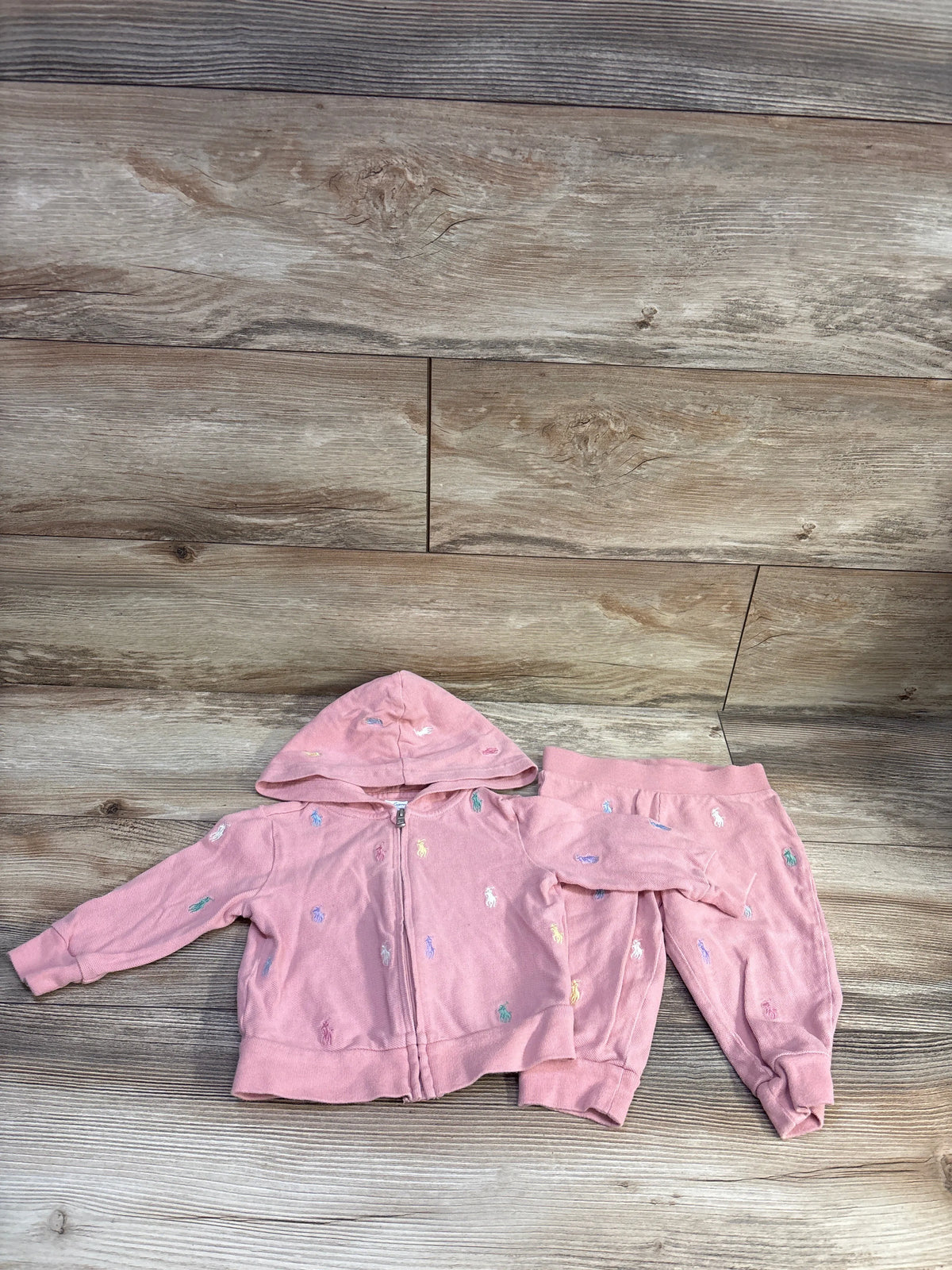 Ralph Lauren 2pc Embroidered Logo Full-Zip Hoodie & Joggers Pink sz 12m