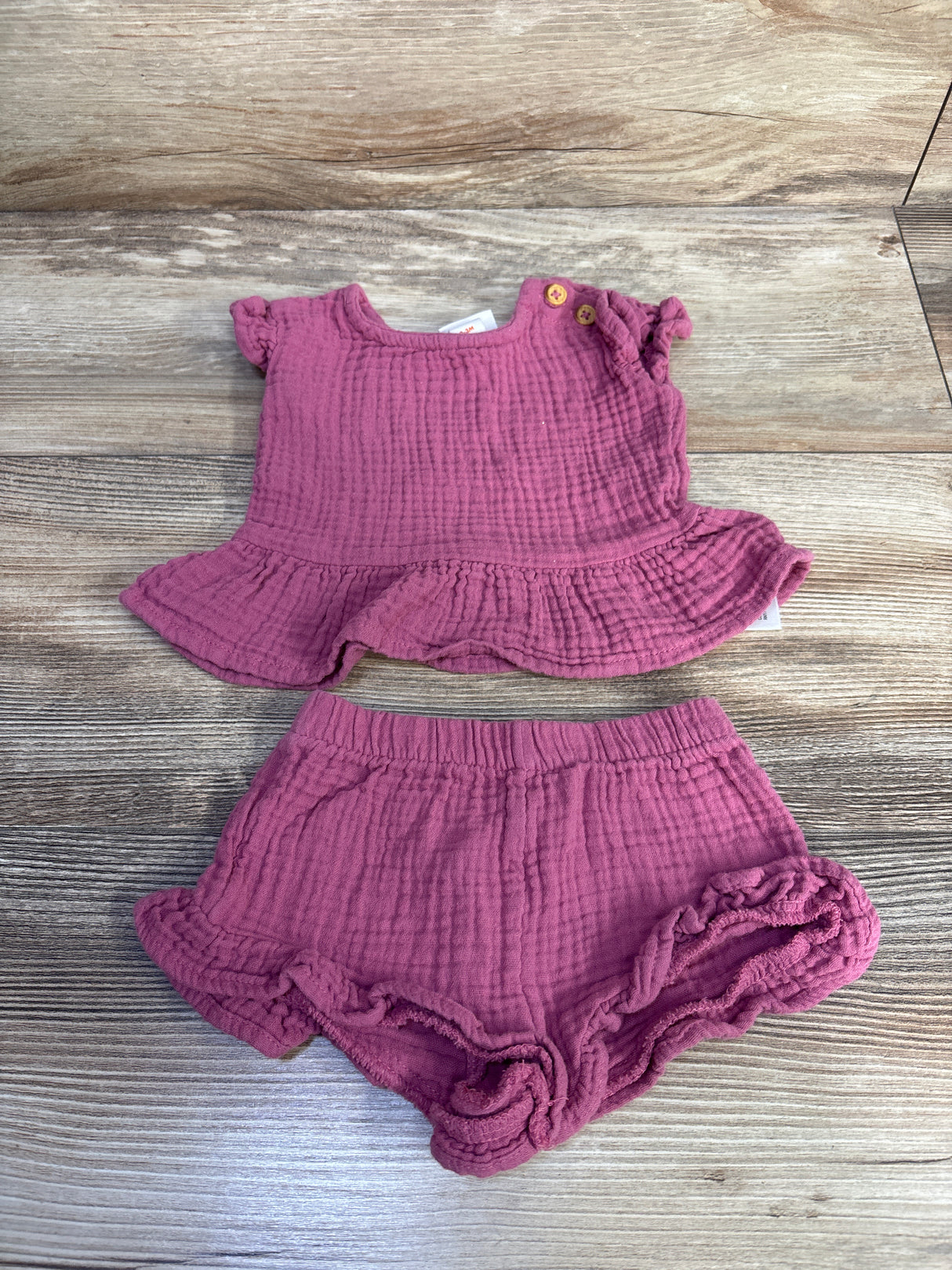 Cat & Jack 2pc Gauze Peplum Top & Shorts Set Pink sz 0-3m