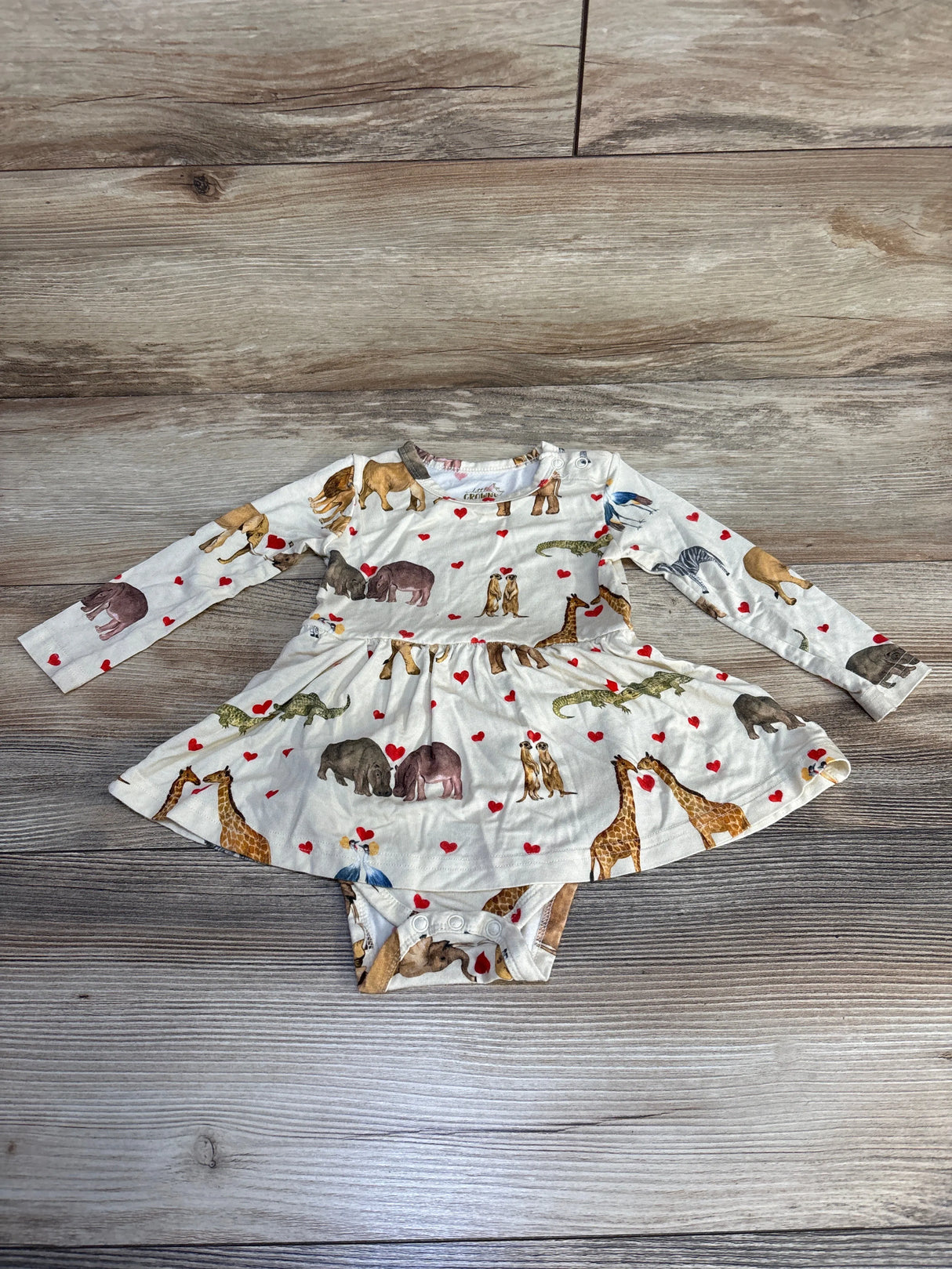 Little Crowns & Capes Bamboo Dress Safari Animals Cream sz 6-12m