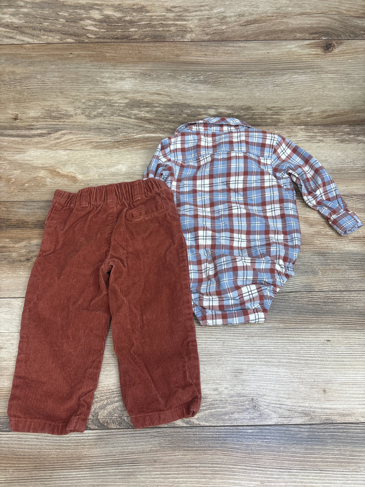Just One You 2pc Flannel Bodysuit & Corduroy Pants Blue sz 12m