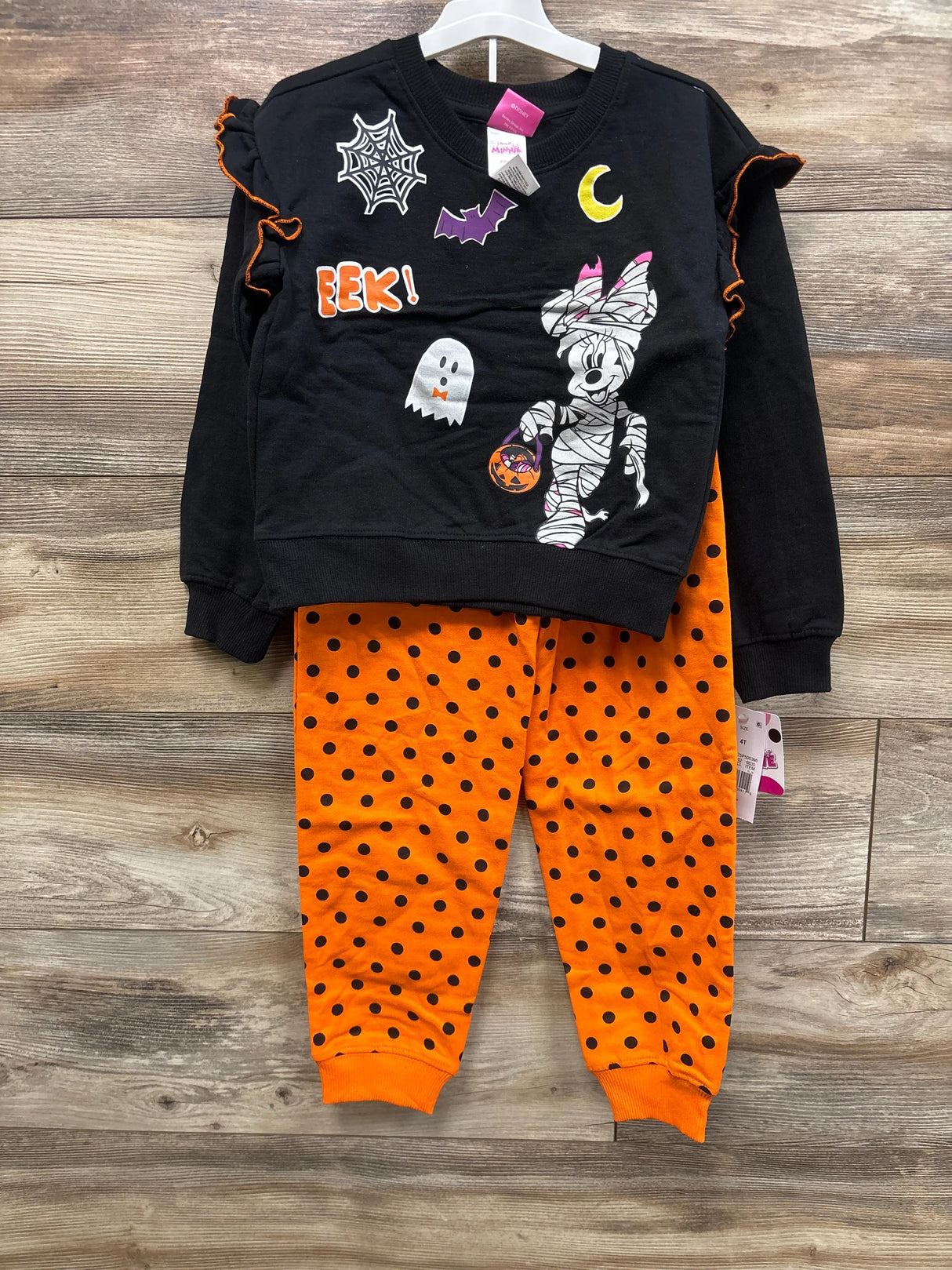 NEW Disney 2Pc Minnie Mouse Halloween Fleece Pullover & Pants Set Black sz 4T