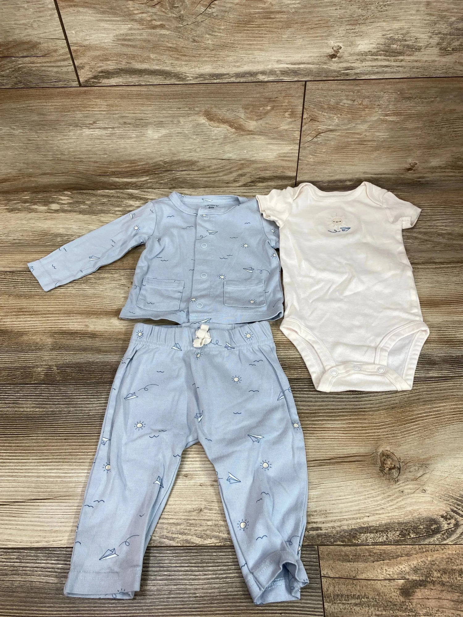 Carter's 3pc Sun Print Bodysuit & Cardigan Set Blue sz 6m - Me n Mommy To Be