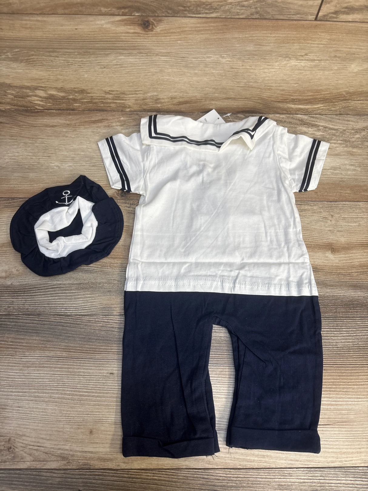 NEW Yismall 2pc Sailor Romper & Hat Set White/Navy sz 18-24m
