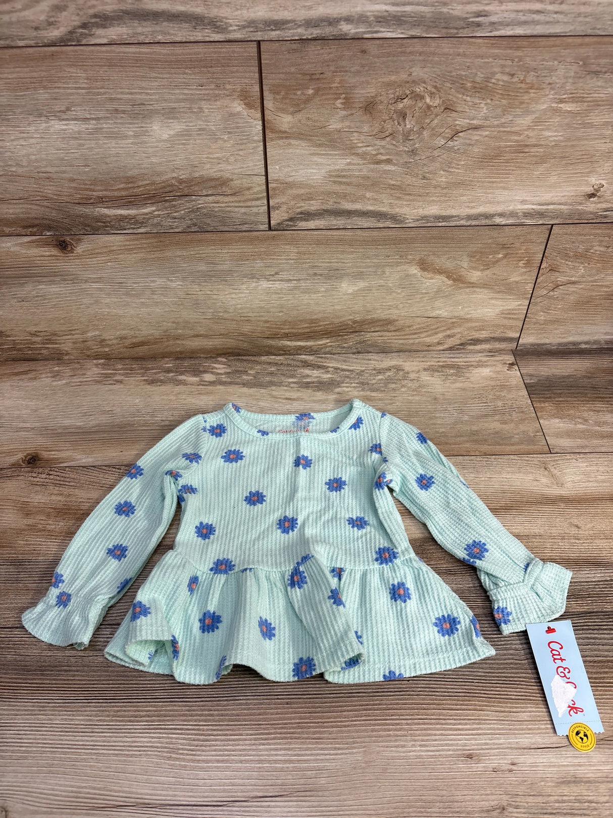 NEW Cat & Jack Floral Waffle Knit Peplum Top Mint sz 12m