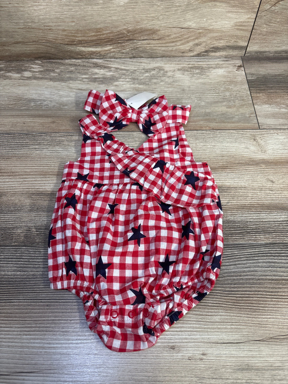 NEW Cat & Jack 2pc Gingham Stars Bubble Romper & Headband Set Red sz 0-3m
