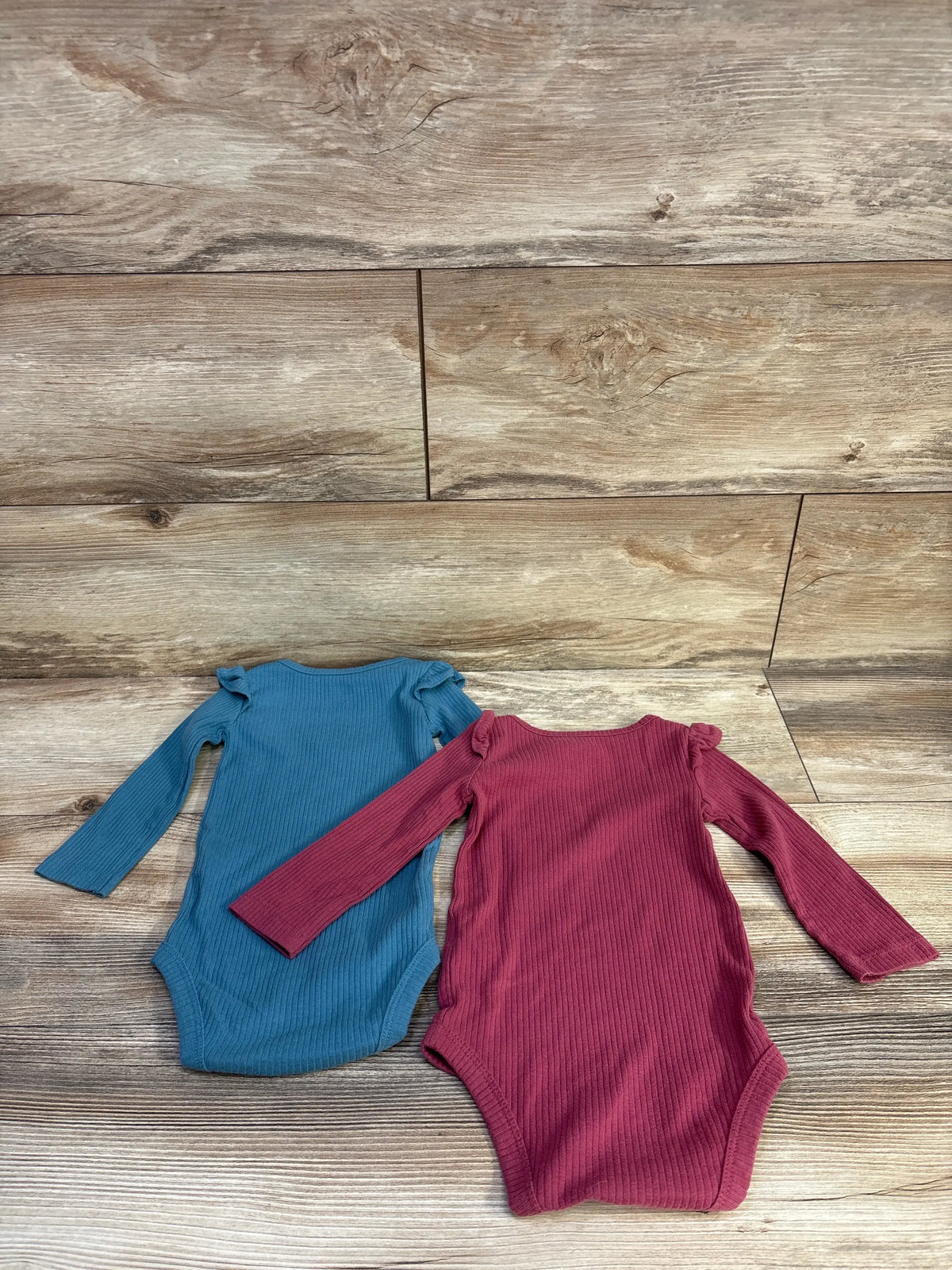 Carter's 2pk Ribbed Long Flutter Sleeve Bodysuits Blue/Pink sz 12m