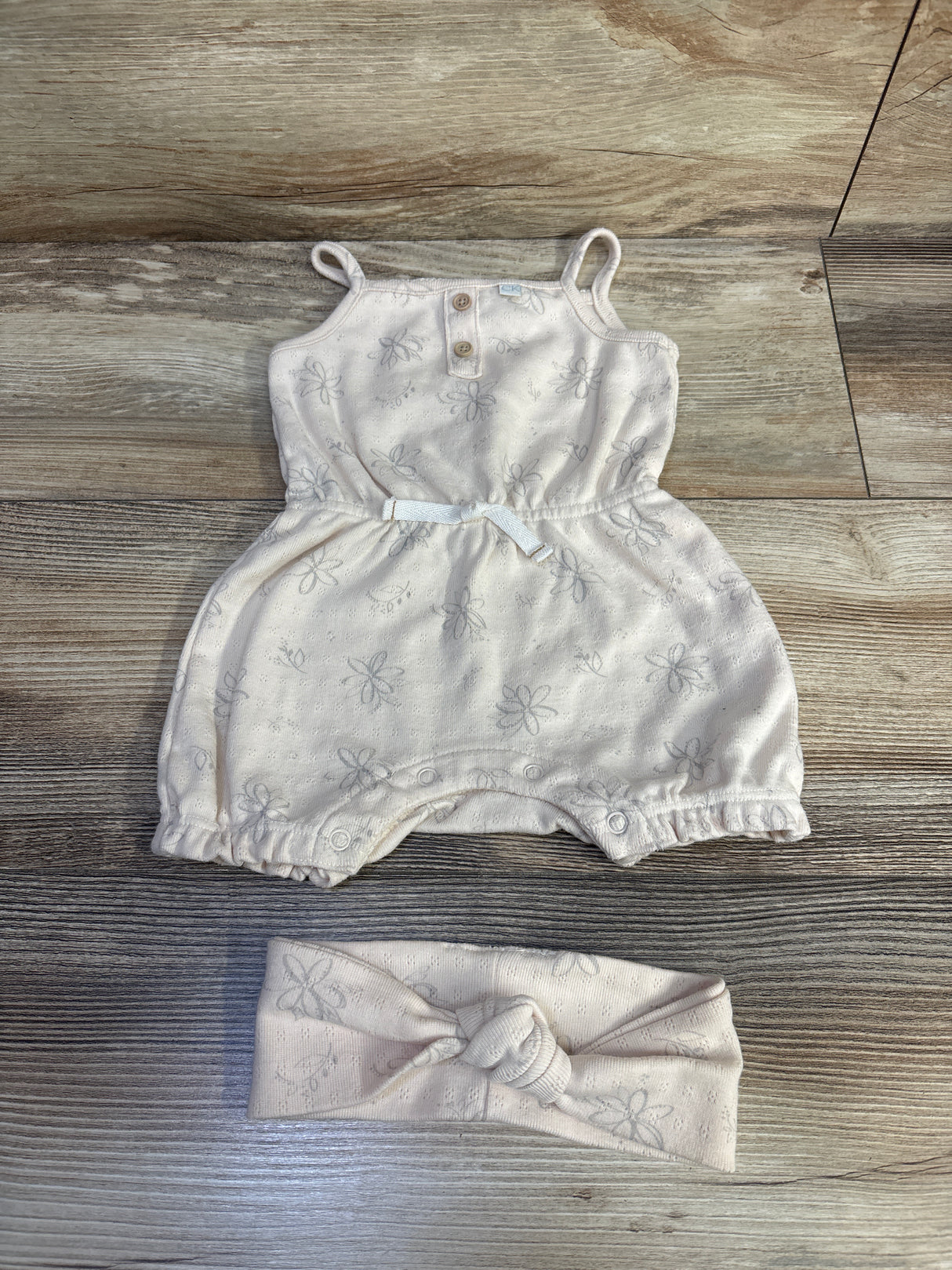 Calvin Klein 2pc Tank Romper & Headband Set Tan sz 3/6m