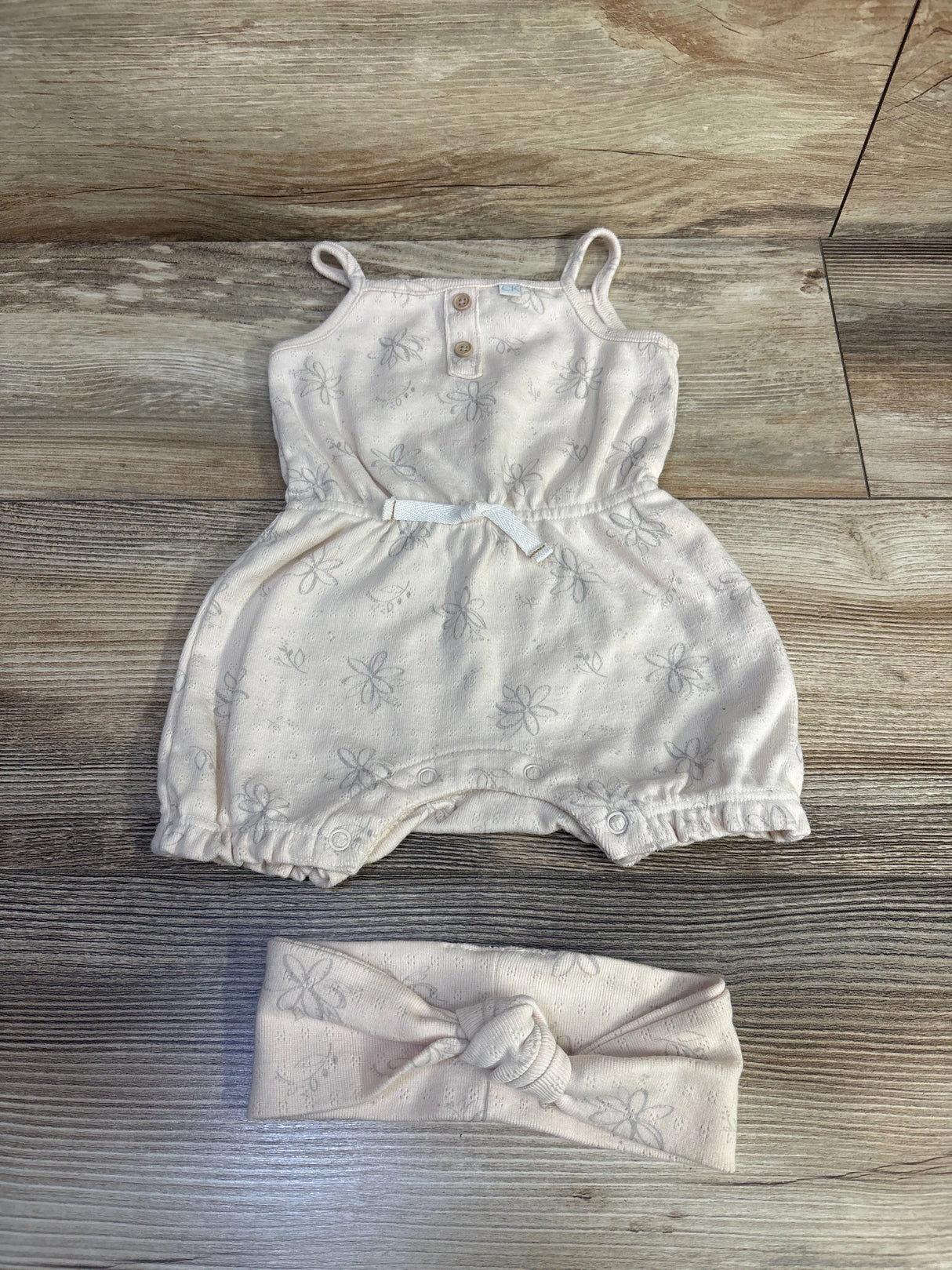 Calvin Klein 2pc Tank Romper & Headband Set Tan sz 3/6m