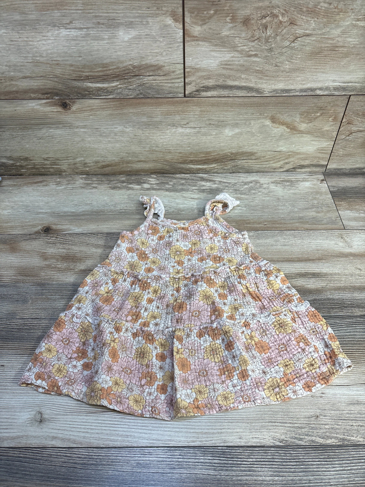 Rabbit + Bear Organic Floral Tiered Dress Beige sz 2T