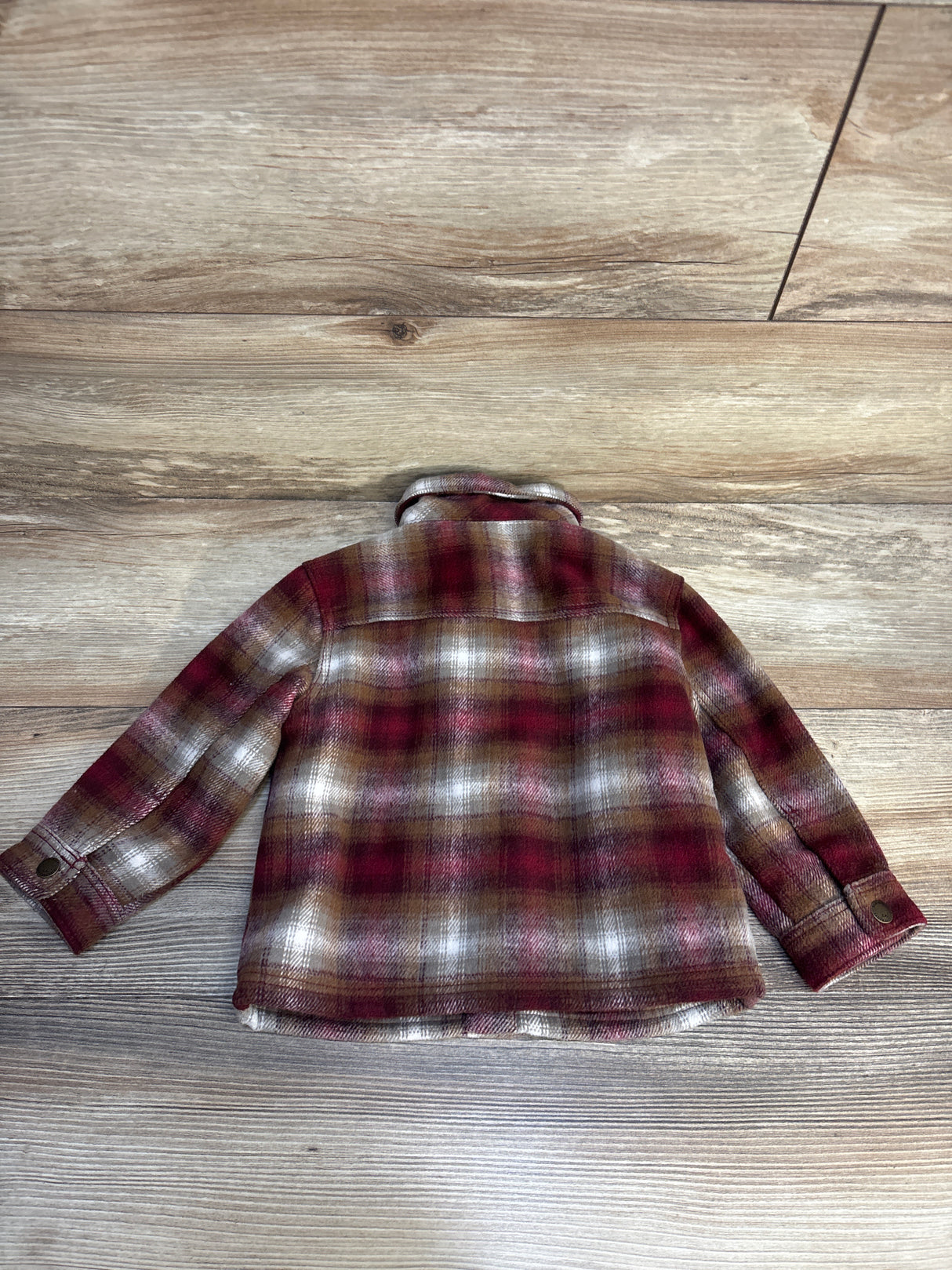 Old Navy Sherpa Lined Plaid Shacket In Burgundy Plaid sz 18-24m