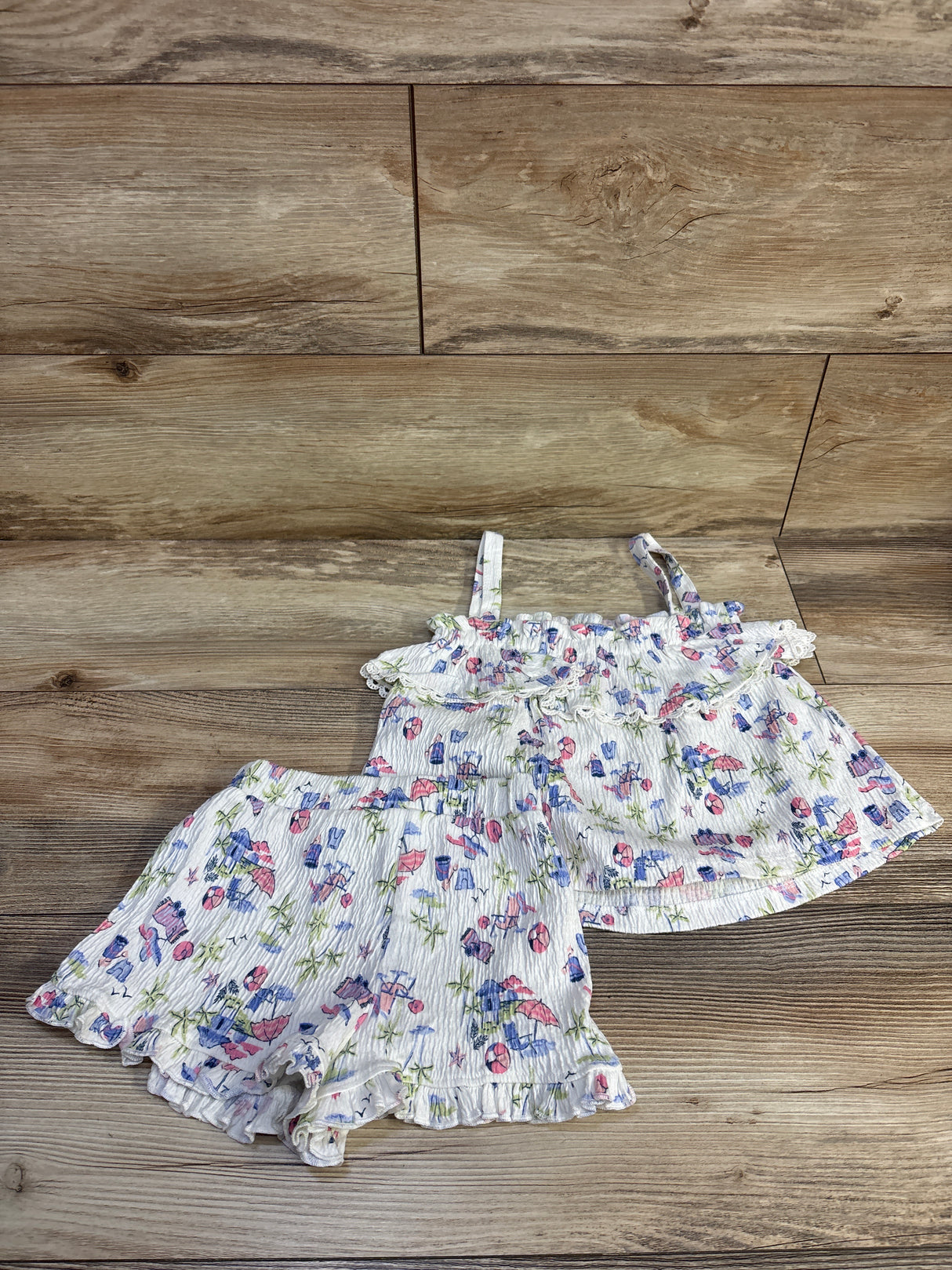 Tommy Bahama 2pc Crinkle Tank Top & Shorts Set White sz 4T