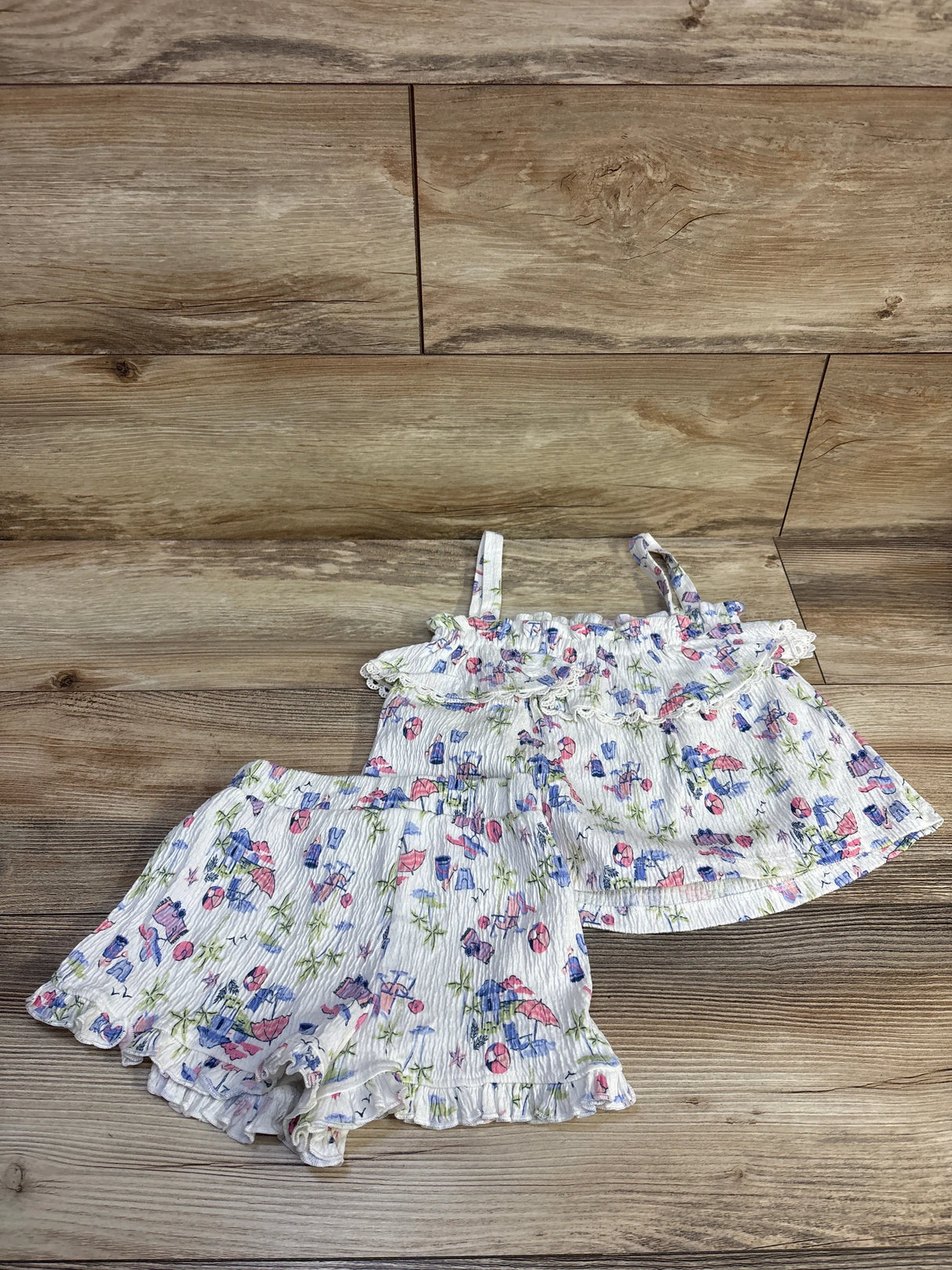 Tommy Bahama 2pc Crinkle Tank Top & Shorts Set White sz 4T