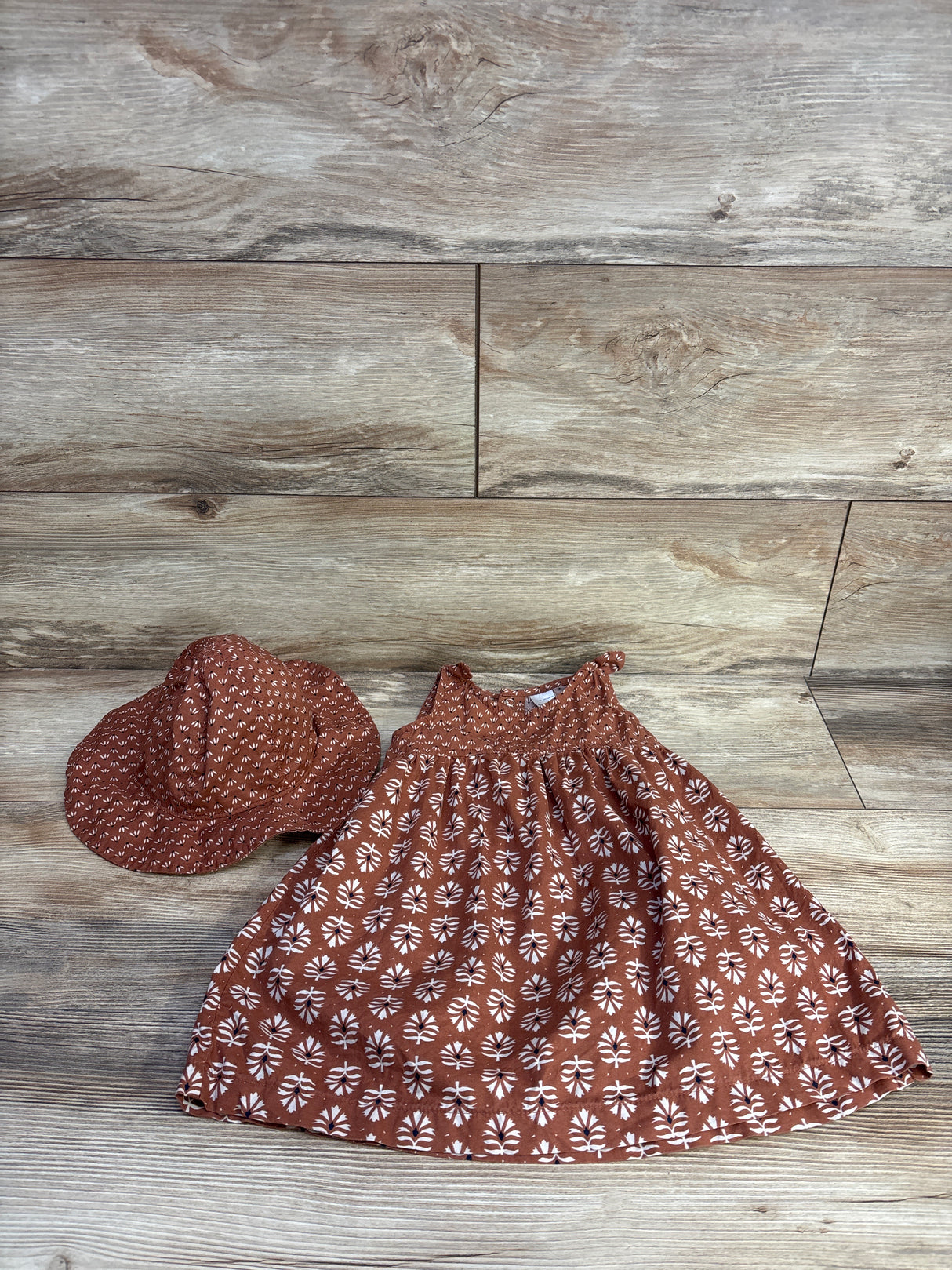 Just One You 2pc Sleeveless Dress & Hat Set Brown sz 18m