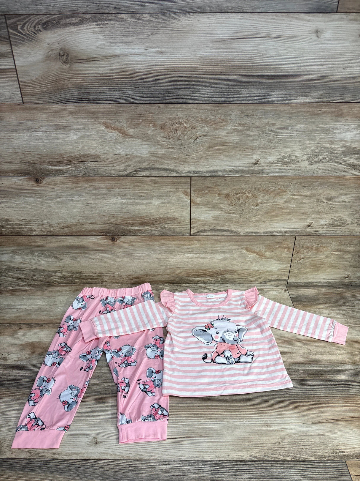 2pc Elephant Striped Shirt & Bottoms Set Pink sz 18-24m