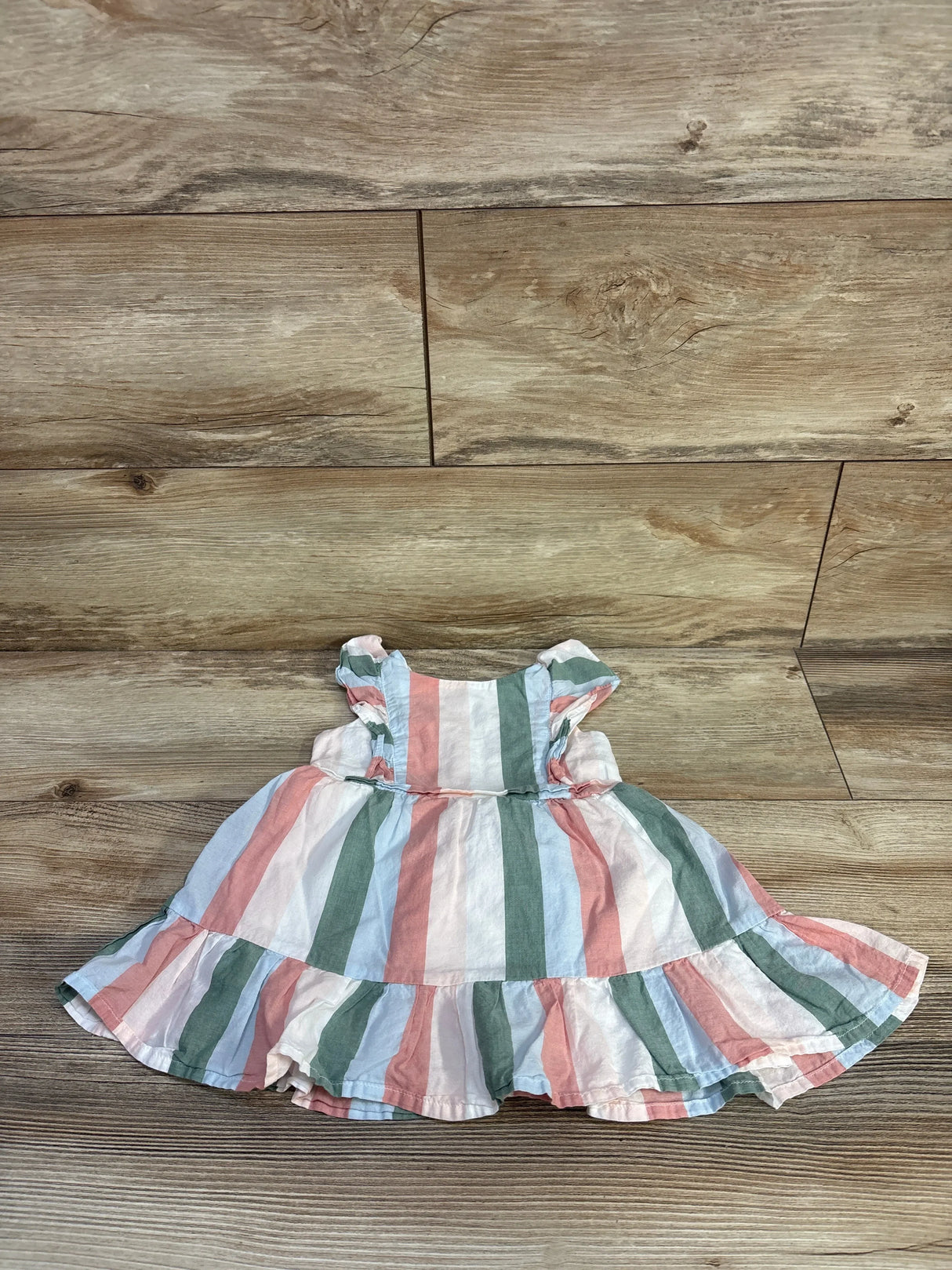 Janie & Jack Striped Ruffle Trim Dress Ivory sz 12-18m