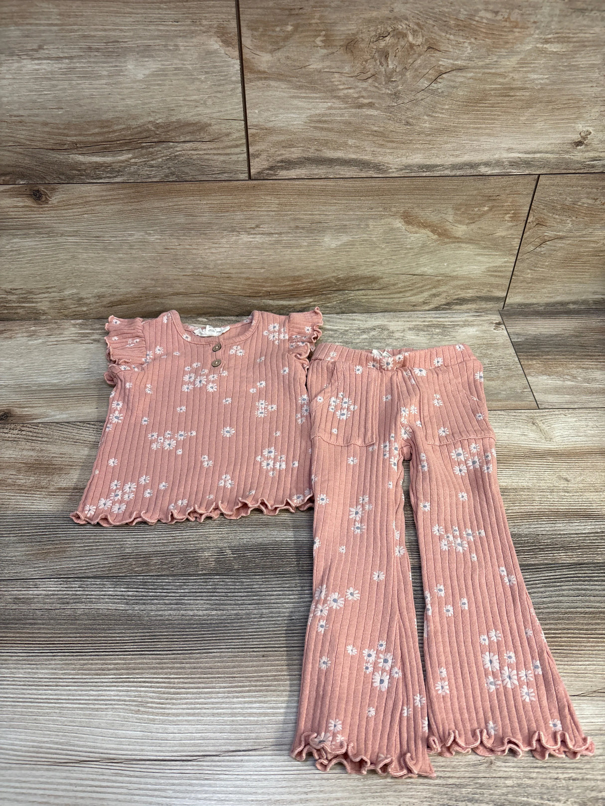 Jessica Simpson 2pc Ribbed Henley Shirt & Pants Set Pink sz 24m