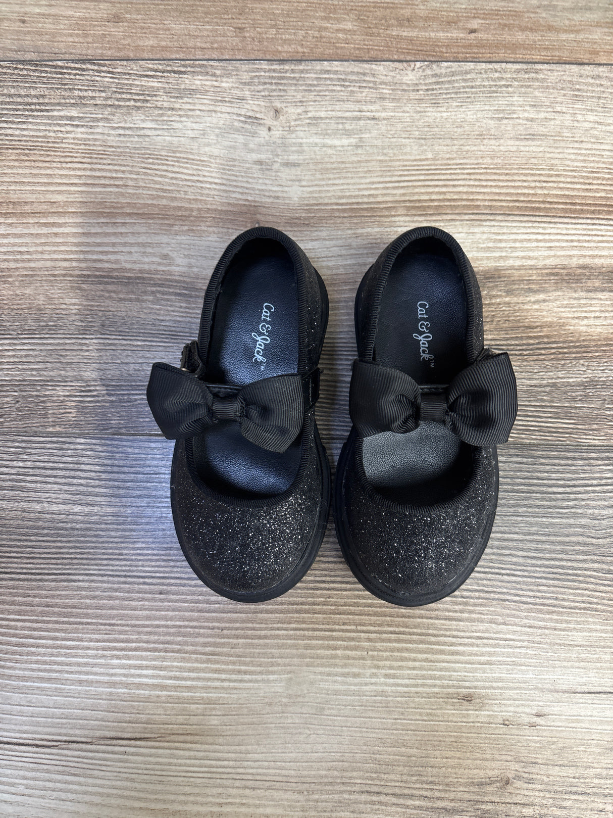 Cat & Jack Kori Lug Sole Mary Jane Flats, Black Glitter sz 6c
