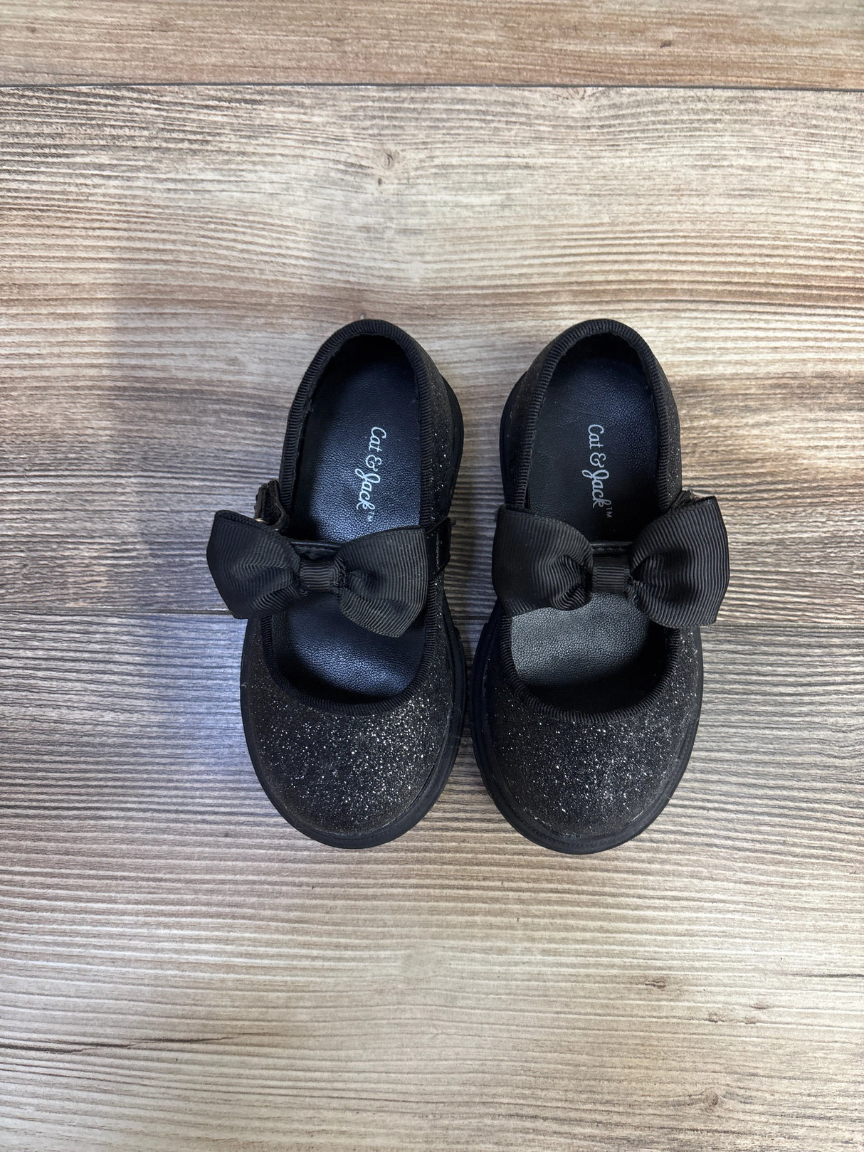 Cat & Jack Kori Lug Sole Mary Jane Flats, Black Glitter sz 6c