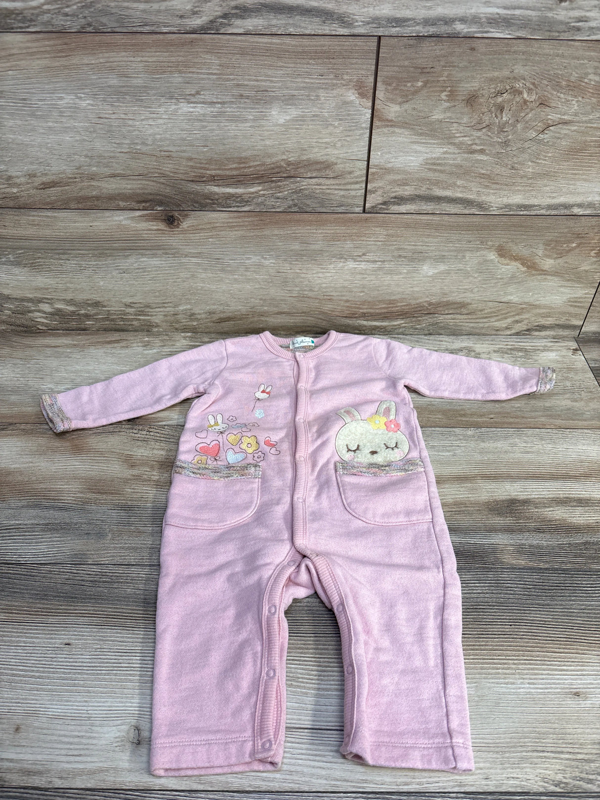 Knit Planner Bunny Print Coverall Pink sz 9-12m