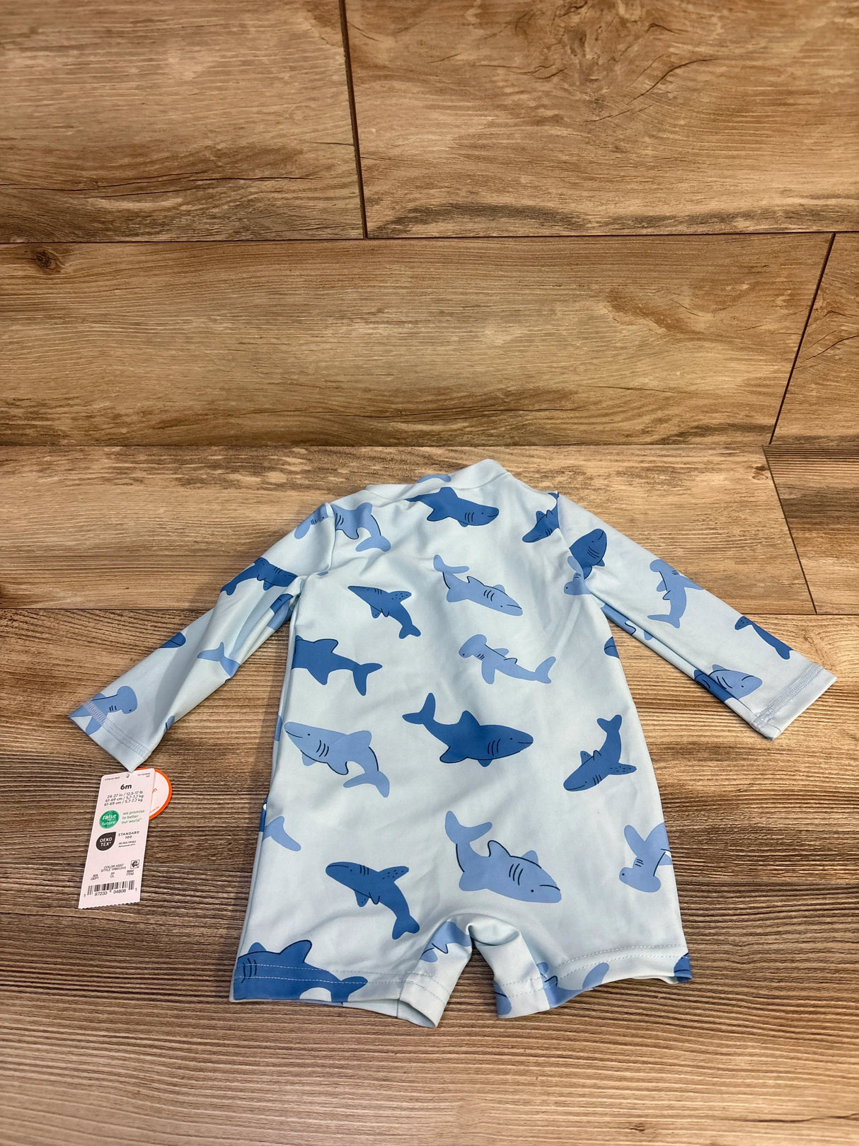 NEW Just One You Long Sleeve 1pc Shark Rash Guard Swimsuit Blue sz 6m