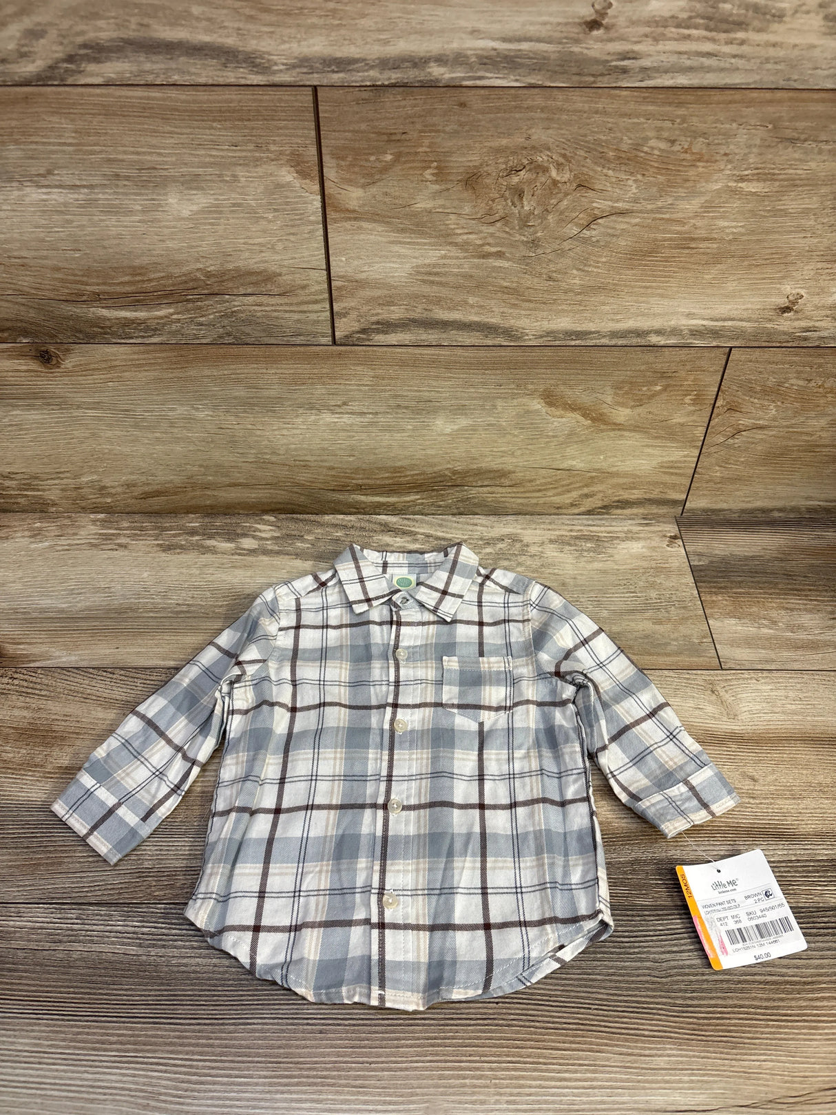 NEW Little Me Button-Up Flannel Shirt White sz 12m