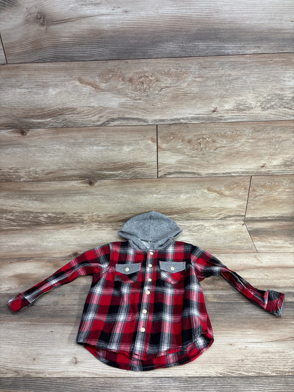 Plaid Hooded Flannel Shirt Red sz 2T