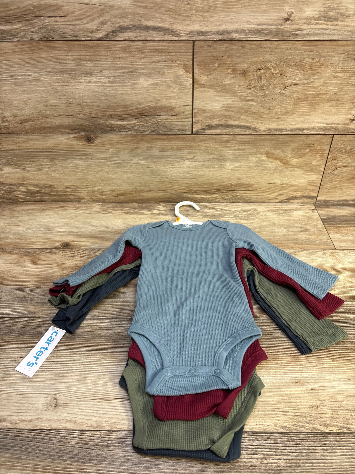 NEW Carter's 4pk Long Sleeve Waffle Knit Bodysuits Blue sz 12m